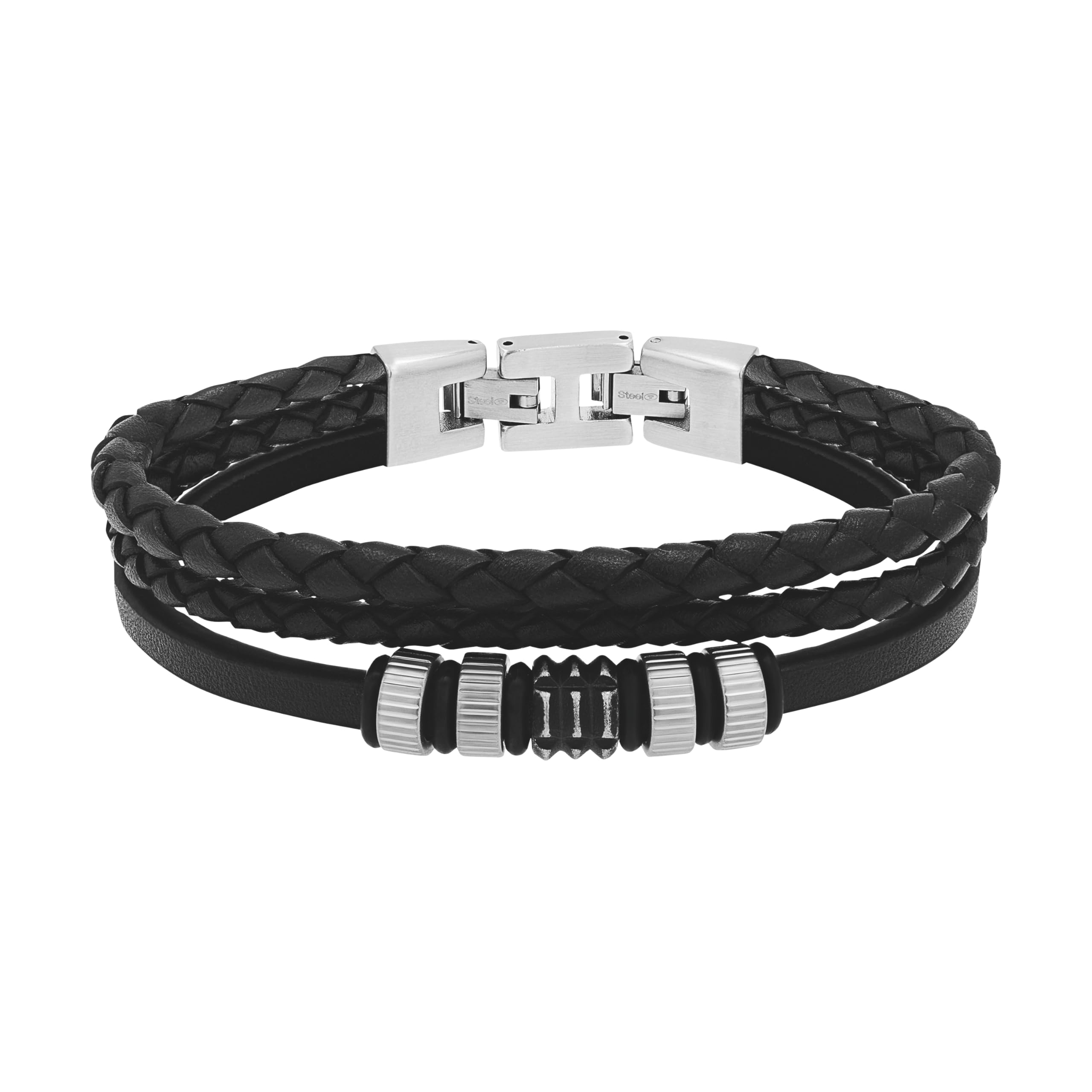 Tom Tailor Armband für Herren, Edelstahl und Leder und Kautschuk, 20,5+1,5 cm, Bicolor, Geschenkidee, Armschmuck, Herrenschmuck, 2100690