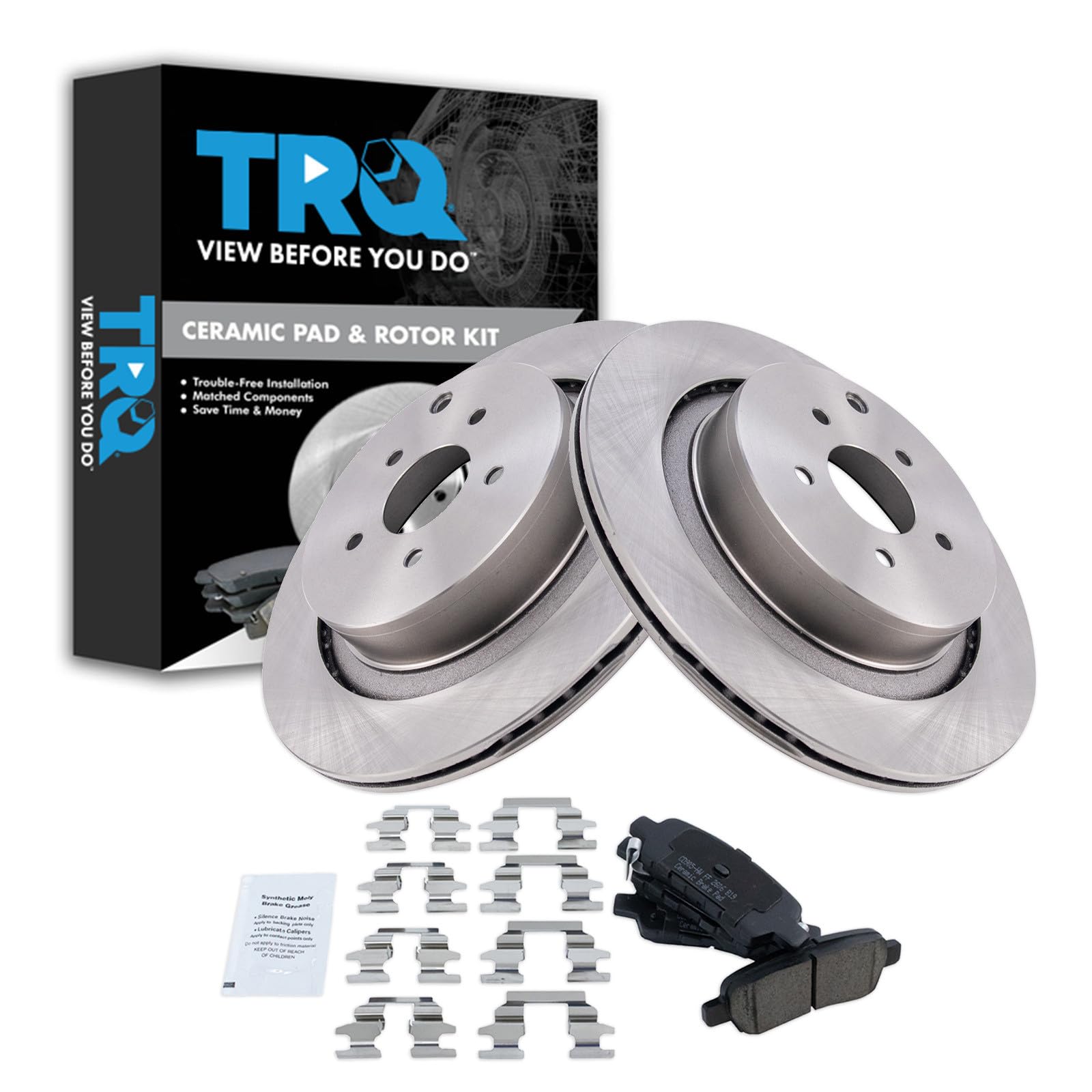 TRQ Rear Brake Pad and Rotor Set Ceramic Compatible with 2012 Infiniti M56 2018 Q70