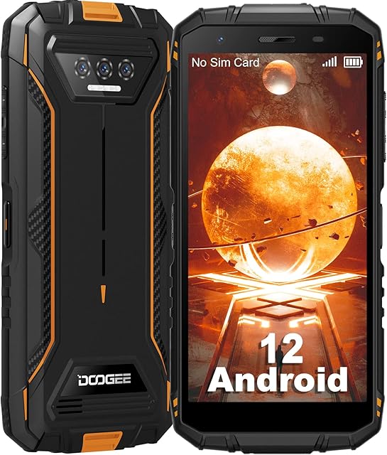 DOOGEE S41 Rugged Smartphone, 6300mAh Battery, 6GB+16GB (1TB Expand), Android 12 SIM Free Mobile Phones, 5.5 Inches, AI Triple Camera, IP68/69K Lightweight 4G Waterproof Phone, Face ID, GPS - Orange