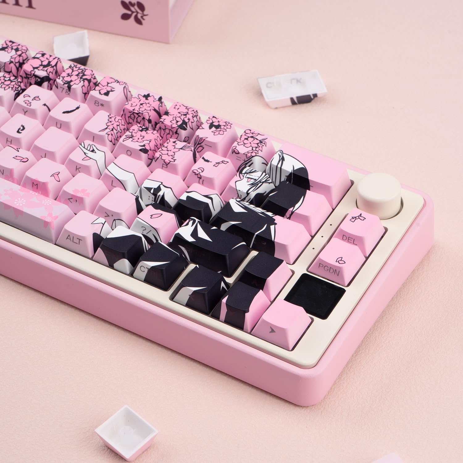PBT Keycaps 131 Keys - Pink Japanese Anime Keycaps Dye Sublimation Cherry Profile Keycap Shine Through Side Print Custom Key Cap Set for Mechanical Keyboard 61/64/75/84/87/104/108 Layout