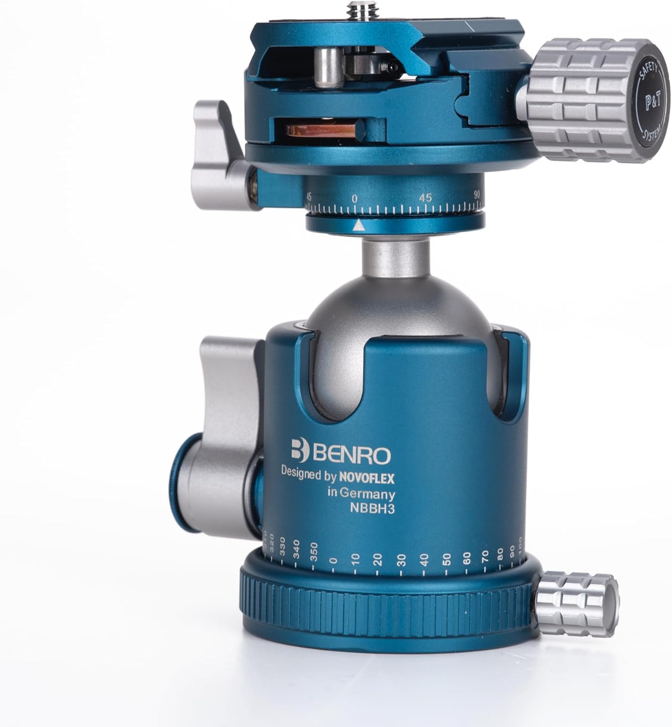 Side view of the Benro NBBH3 Ball Head showing the main ball lock, friction control, and panning lock knobs.