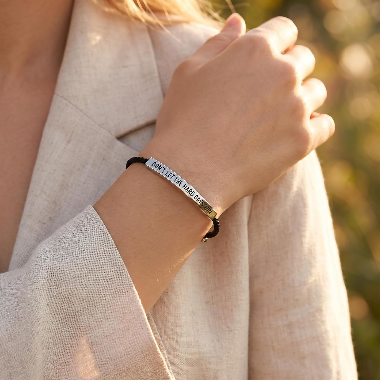 Dont Let The Hard Days Win Bracelet for Women Men, Handmade Braided Adjustable Wrap Stainless Steel Engraved Inspirational Bracelet, Motivational Encouragement Jewelry Gifts