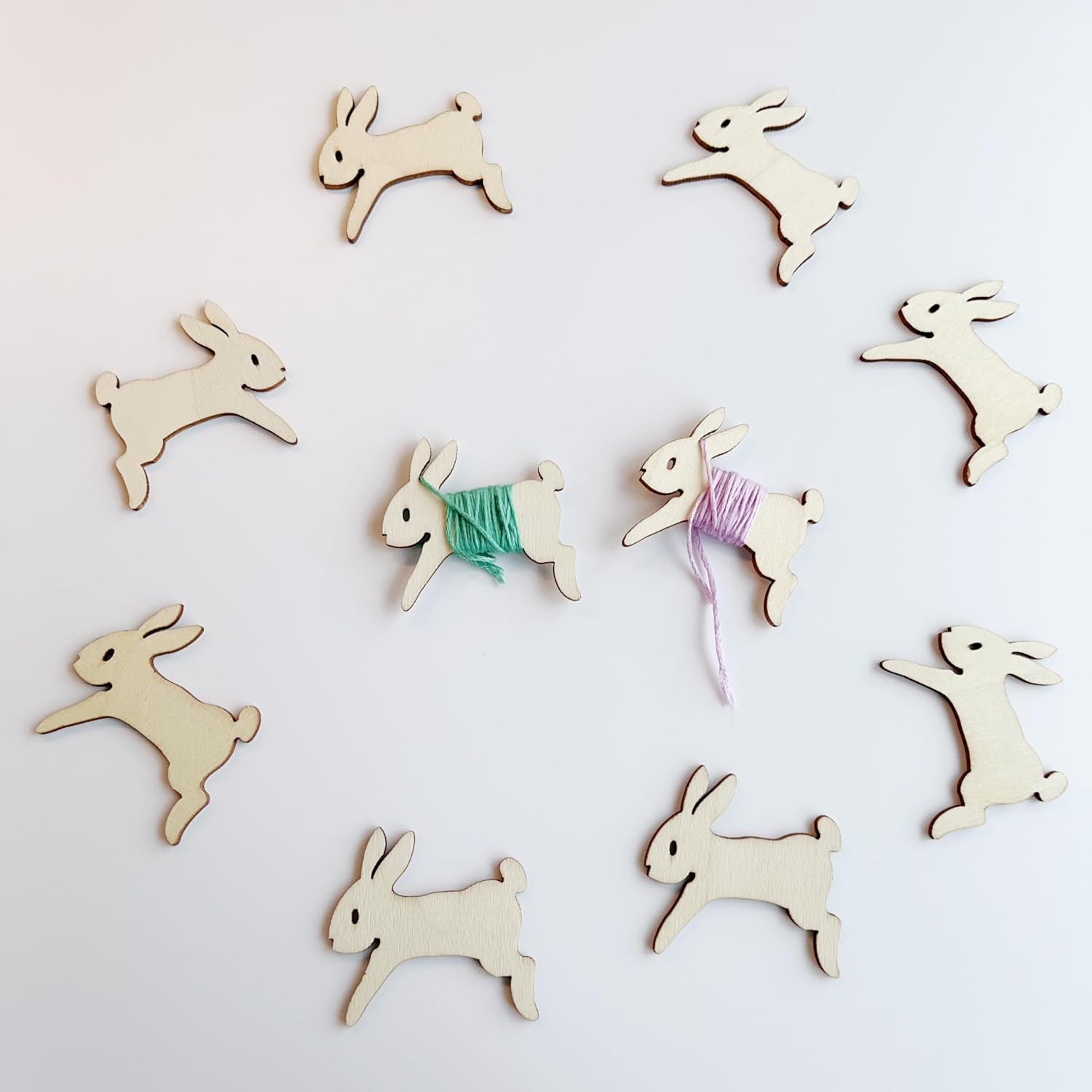 Pack of 50 Wooden Bunny Embroidery Floss Bobbins, Thread Organizers, 2 x 1.75 inches