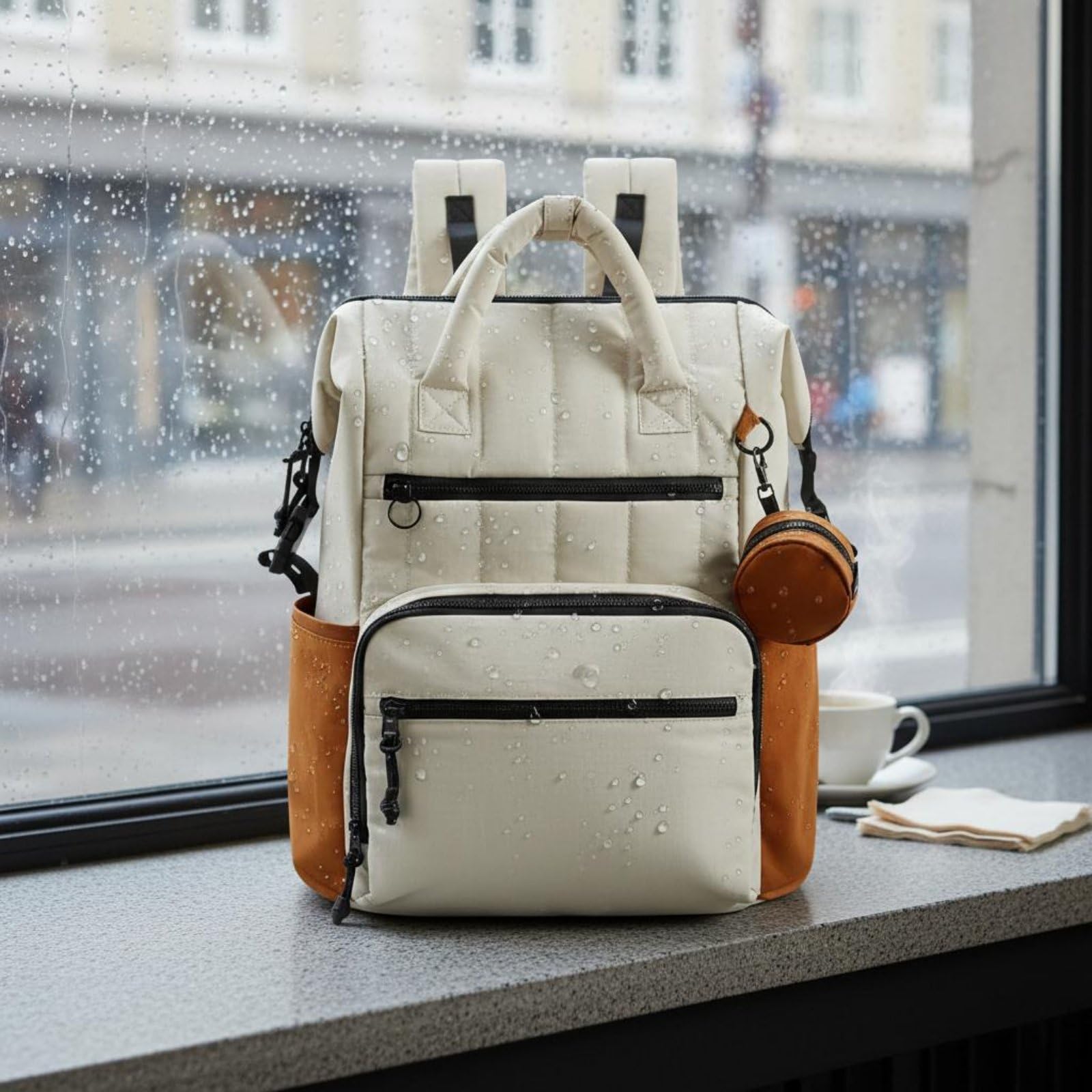 Baoblaze Borsa Fasciatoio Impermeabile Zaino Neonato Borsa Mamma Borsa Passeggino Organizzata con Ampia Apertura Multiple Spallacci Imbottiti Ergonomici, Beige+Arancione