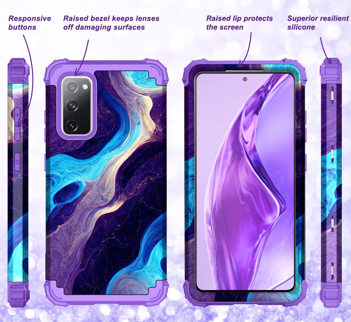 Hocase Custodia per Galaxy S20 FE 5G, resistente protezione antiurto in morbida gomma siliconica+custodia protettiva ibrida in plastica rigida per Samsung Galaxy S20 FE (6,5 pollici) 2020 - Marmo blu