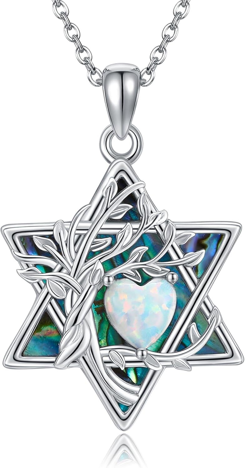 YAFEINI Star of David Necklace for Women Sterling Silver Tree of Life Necklace Star of David Jewelry Gifts
