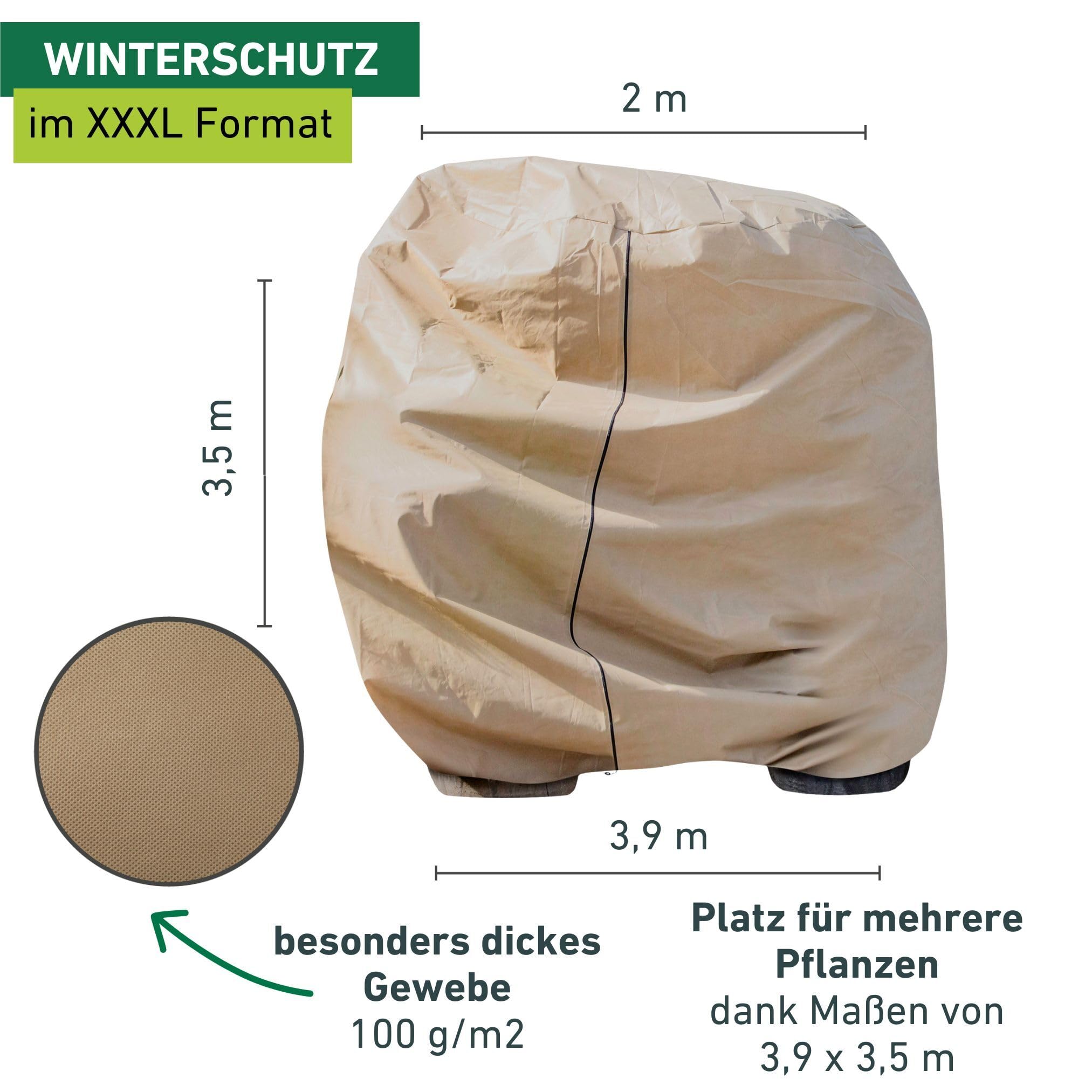 Windhager Winter-Vlieshaube Superprotect XXXL, Kälteschutz, Frostschutz für Pflanzen, Abdeckvlies, 3,9 x 3,5 m, Winterschutzhaube, beige