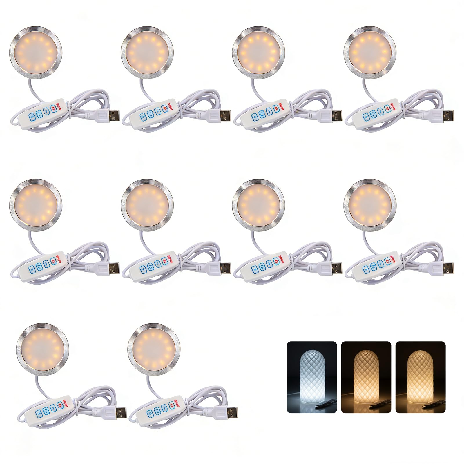 10PCS LED Lamp Kit 001 Three Colors for Bambu Lab H2D/X1/P1P/A1 mini Makerworld for anycubic Makeronline 3D Printer Light DIY Hardware Model Spare Parts 5V USB Powered, 3000K Warm Light (10)