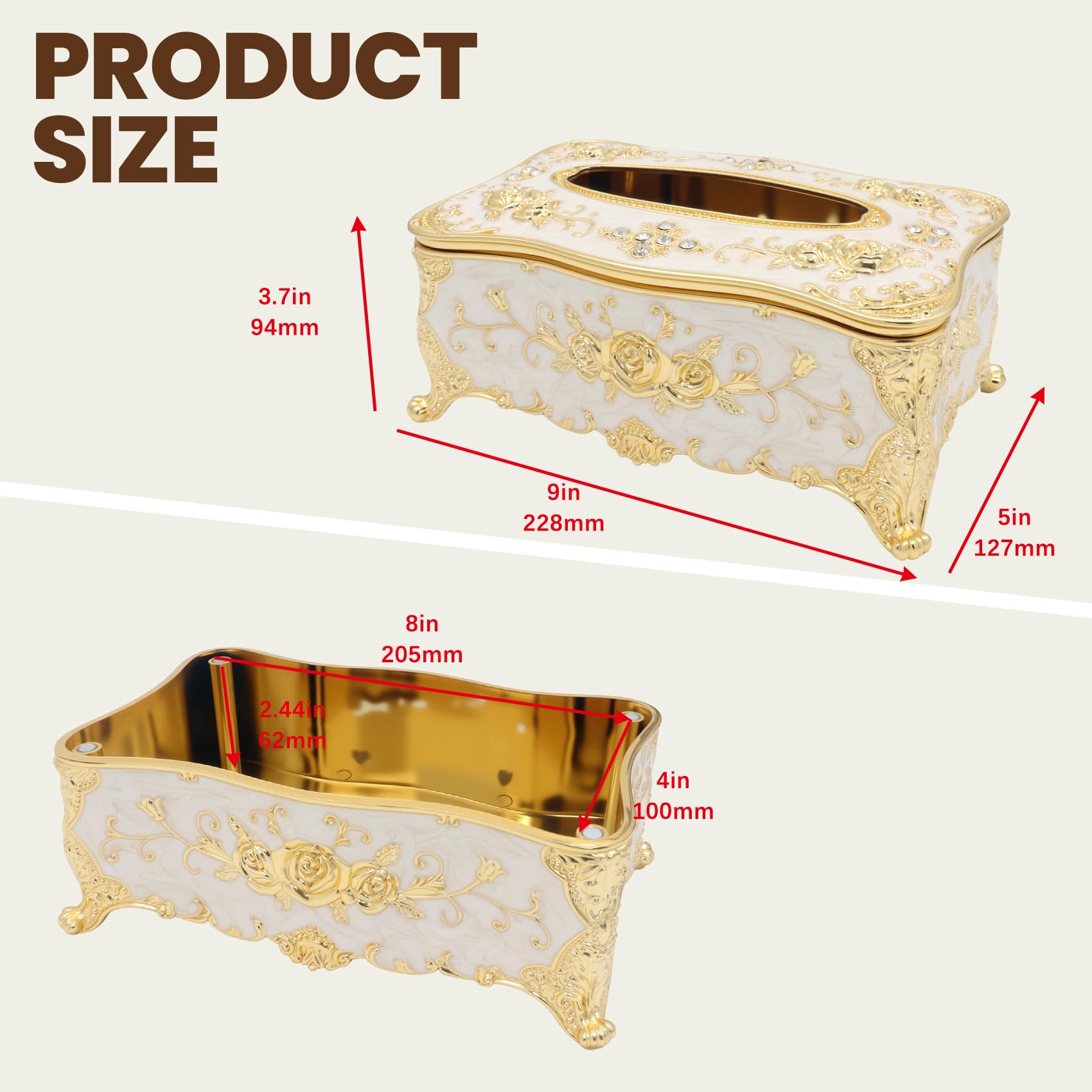 Geesatis Tissue Box Cover, Rectangle Tissue Box Holder,9" L x 5" W x 3.7" H