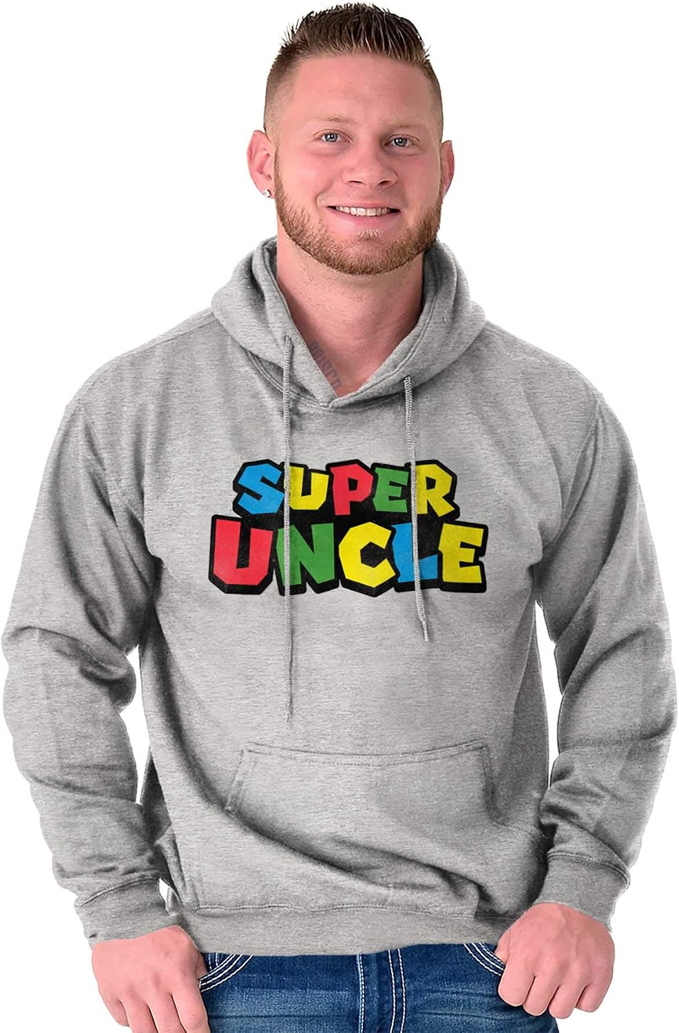 Brisco Brands Super Uncle Gamer Nerd Retro Geek Hoodie Hooded Sweatshirt Men