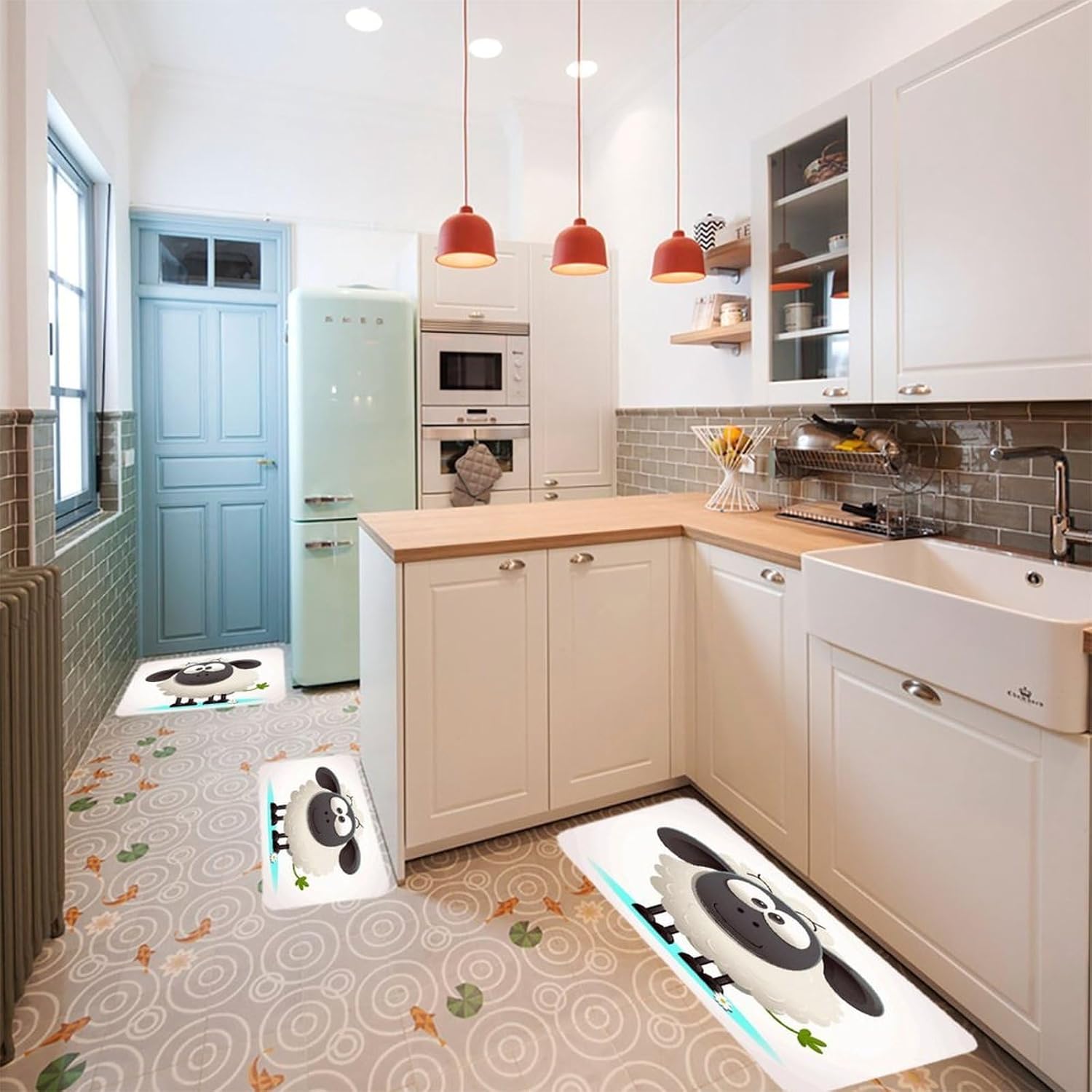 Sheep Kitchen Mats Soft Absorbent Rugs for Floor Non Slip Washable Kitchen Mats Fashion Rectangular Rugs for Three-Piece Set for Laundry Office Home Sink
