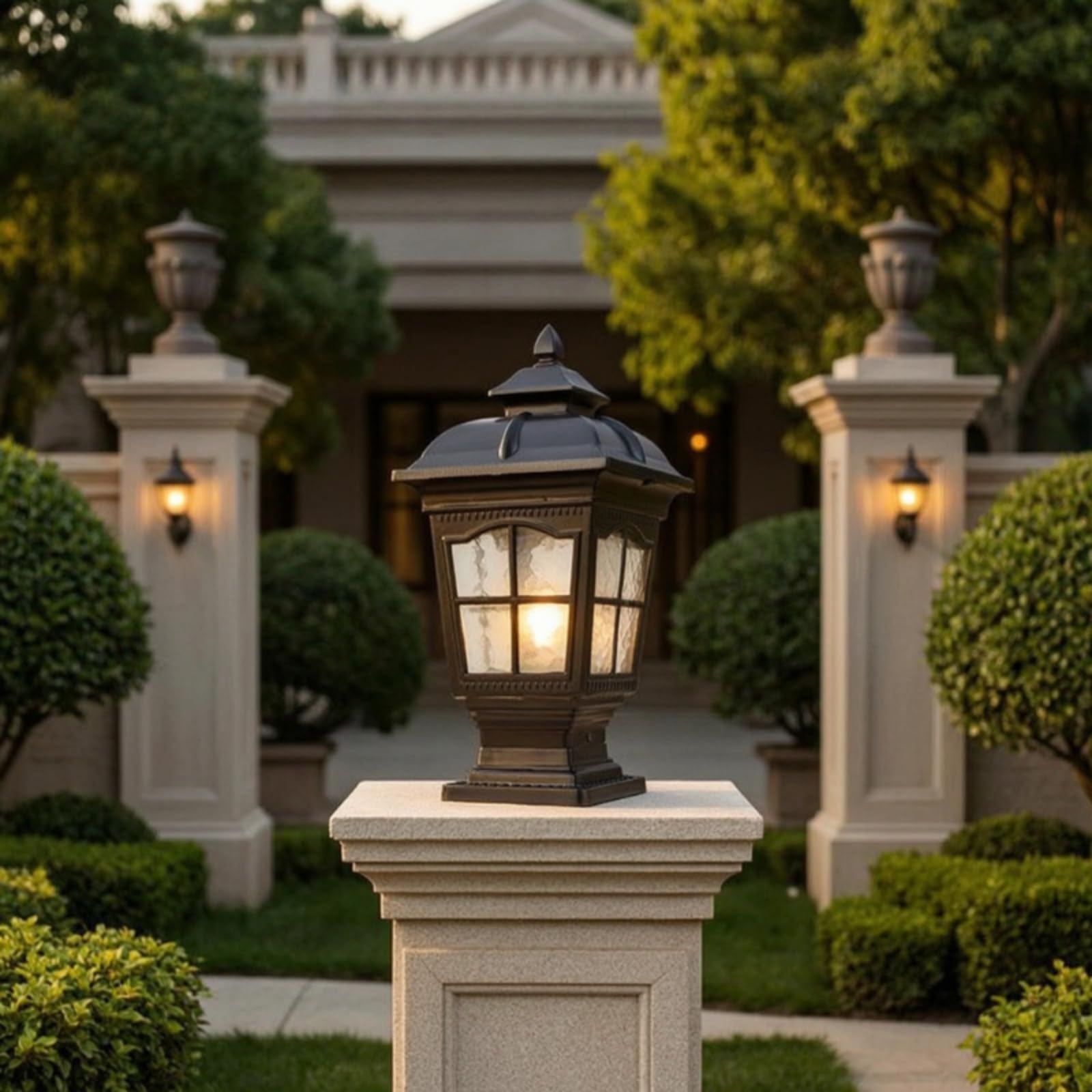 Outdoor Pfeilerlampe Laterne Pfostenleuchte Gartenleuchte Zaunleuchte aus Aluminium mit Gebackenem Farbanstrich IP55 Wassergeschützt Und , Antikbronze , Mittel