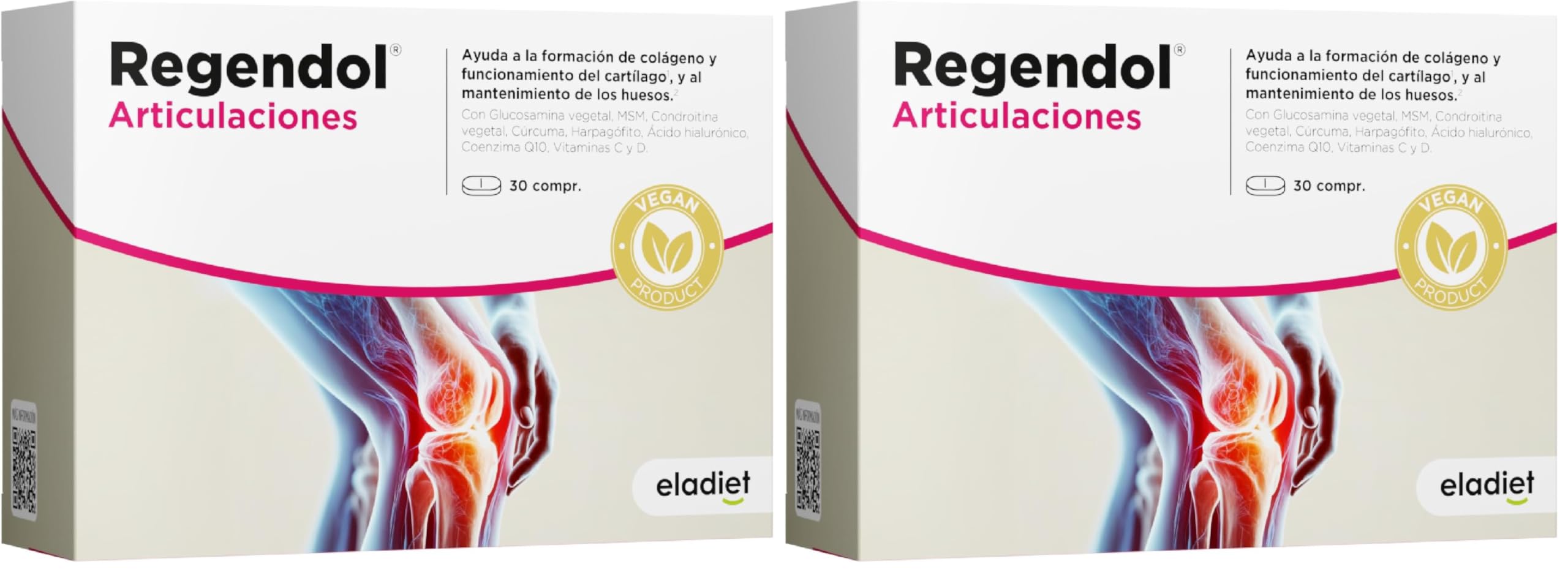 REGENDOL ARTICULACIONES VEGANO con Glucosamina y Condroitina - Antiinflamatorio Natural para Articulaciónes, Huesos, Musculos - Con Vitamina C y D, Q10, MSM, Acido Hialuronico y Curcuma | ELADIET