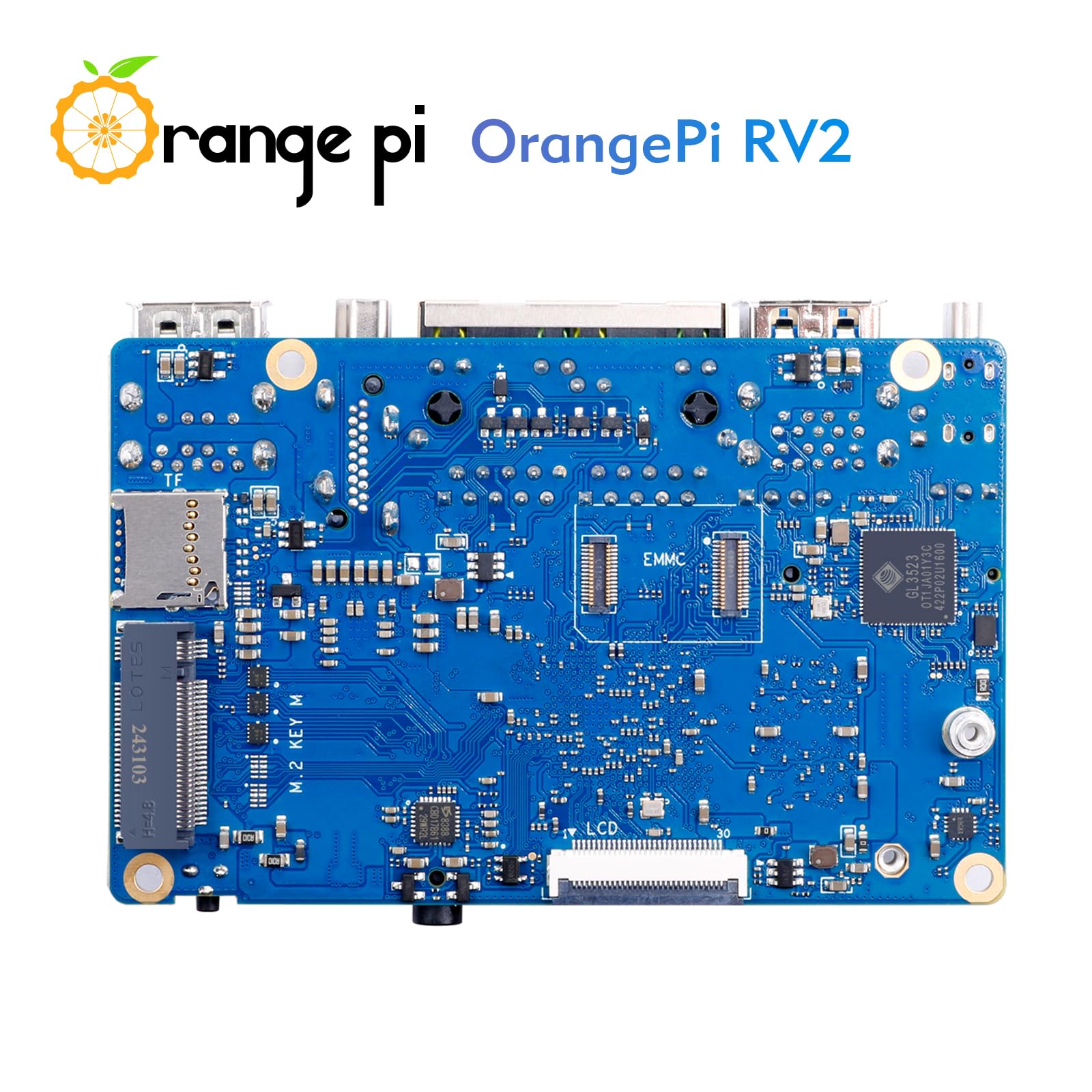 Orange Pi RV2 4GB RAM LPDDR4X RISC V 8 Core 2Tops Al Arithmetic Power Development Board, Wi-Fi 5+BT 5 mit BLE Support Single Board Computer Run Ubuntu24.04 (4GB)