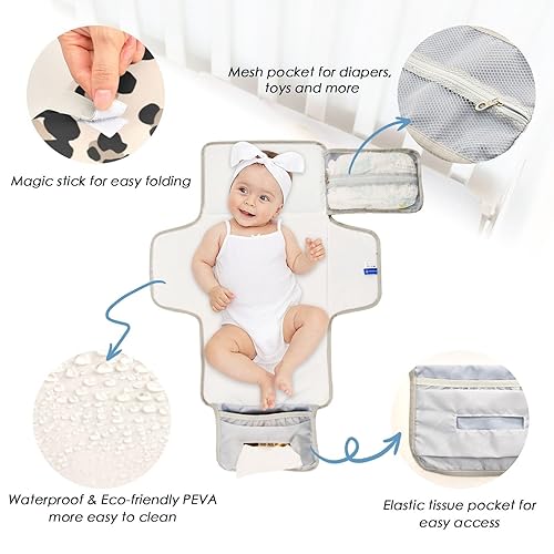 Miniatura 3 de Cambiador de pañales portátil con estampado de leopardo animal, cambiador portátil para niñas y niños recién nacidos, cambiador de bebé, kit de