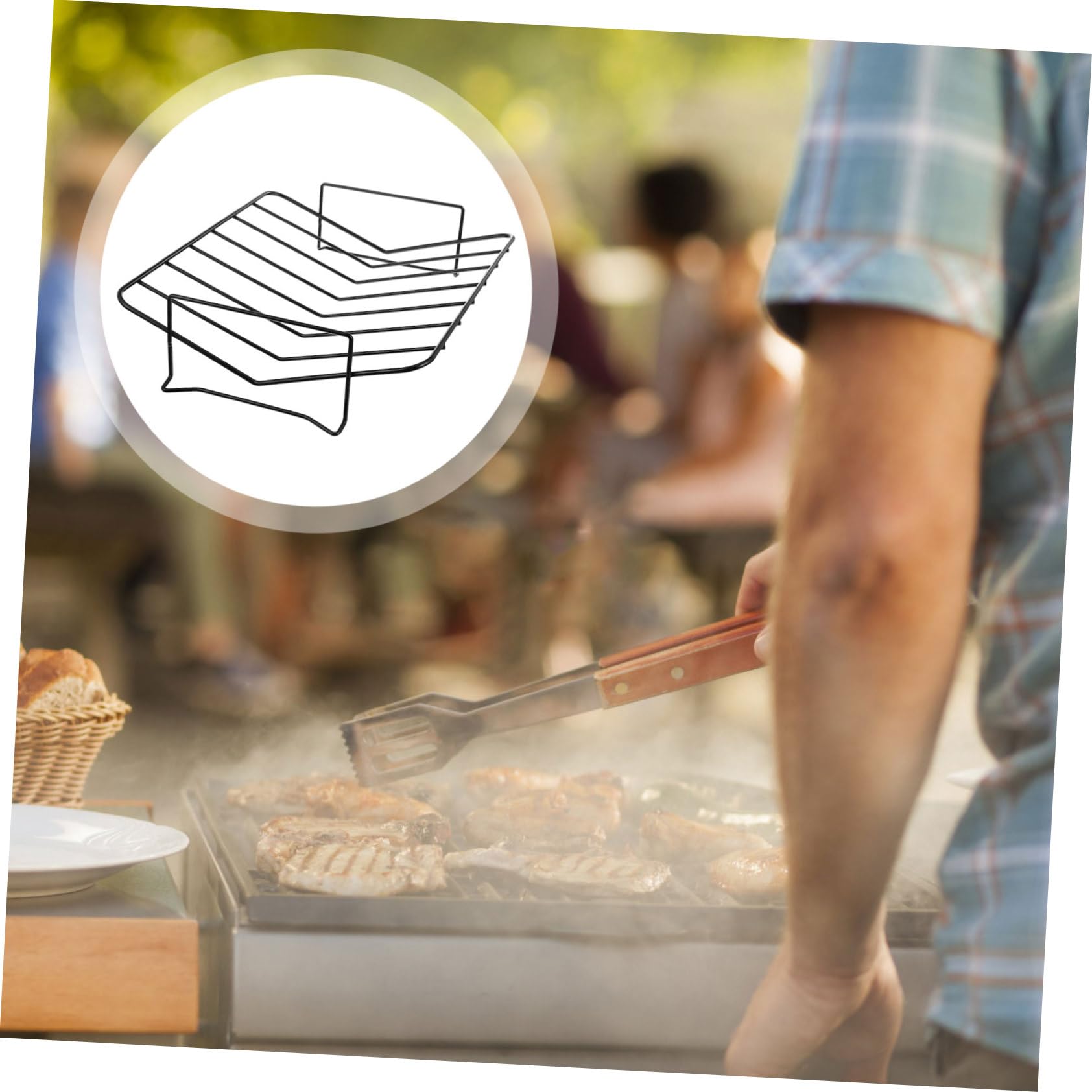 UKCOCO Supporto Portatile Rettangolare Barbecue al Acciaio Carbonio e Antiaderente Leggero, per Grigliate All'aperto e Arrosti
