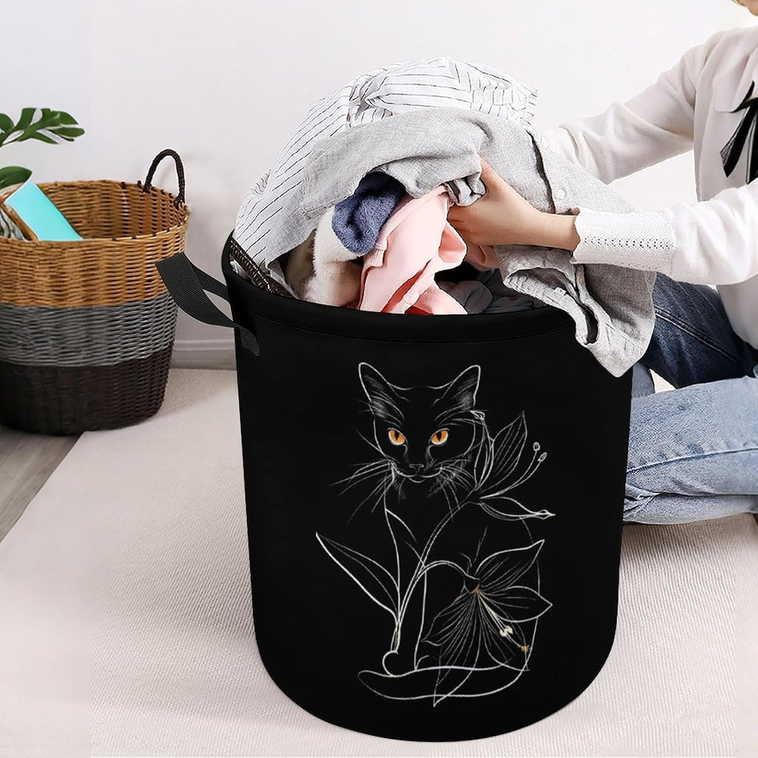 Cat with Yellow Eyes Novelty Collapsible Laundry Baskets Waterproof Clothes Hamper Storage Bins with Handles 13.8"x13.8"x17.3" 17.3"x17.3"x17.3"