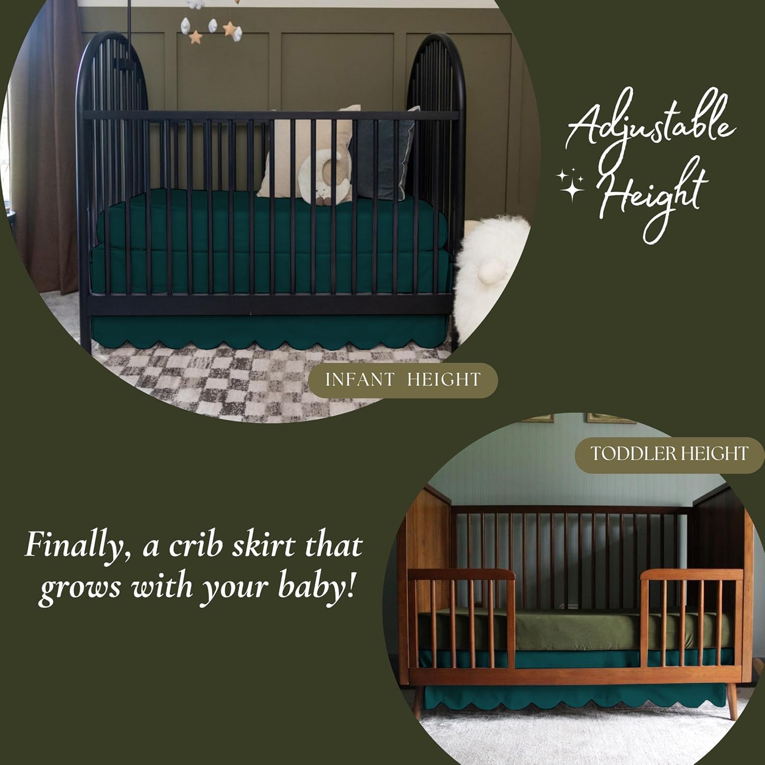 1Pcs Scalloped Edge Crib Bed Skirt - 28"x 52" + 16" Drop Lenght with Split Corners for Baby Boys Girls Soft 4-Sided Crib Bed Skirt 100% Microfiber Fabric - Teal Solid