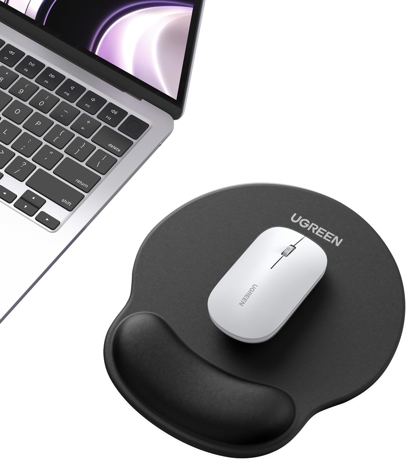 UGREEN Ergonomic Mouse Pad with Wrist Rest Support, Memory Foam, Smooth Surface, Non-Slip Base, Black/White