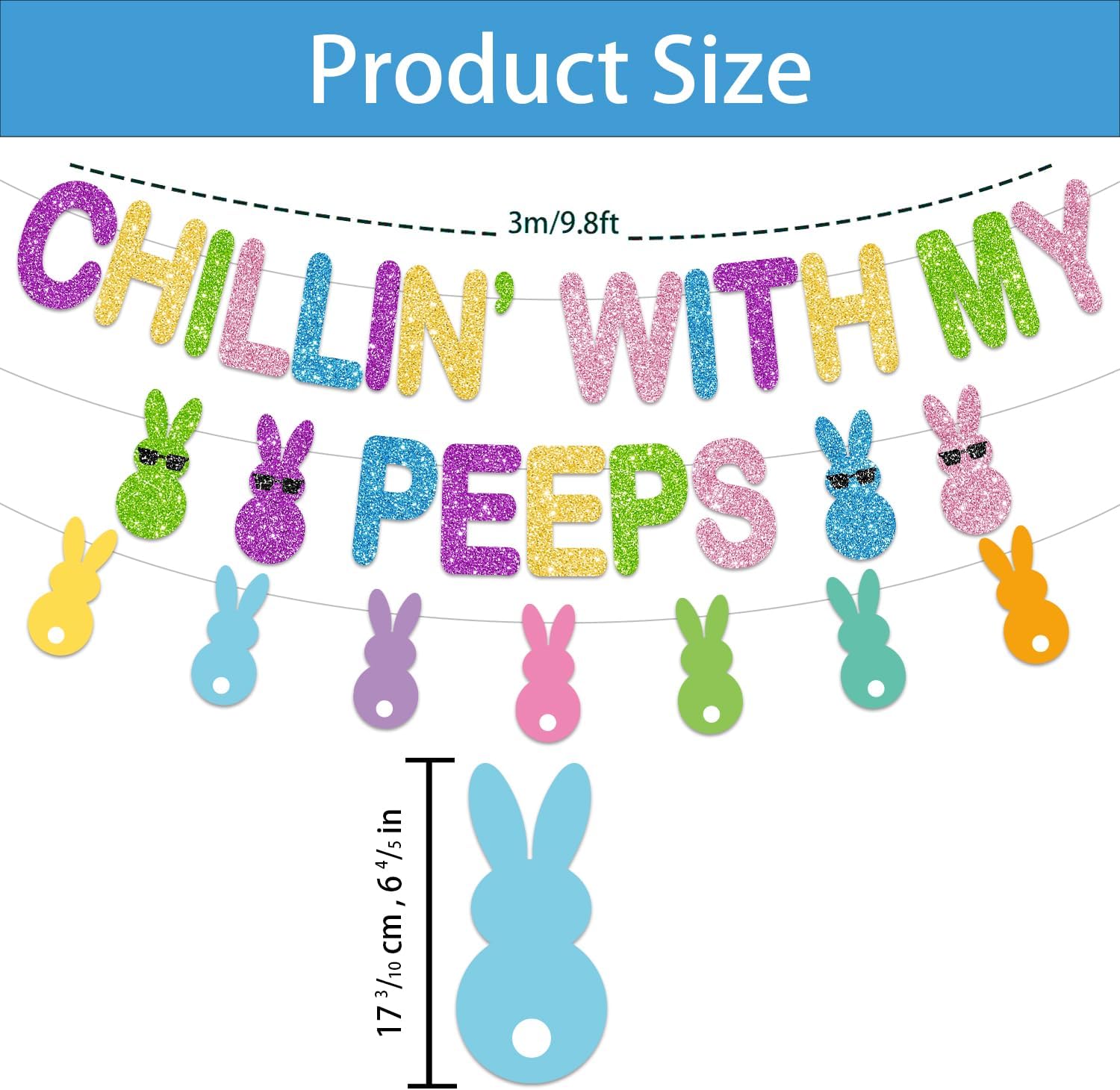 Easter Banner, No-DIY Glitter Colorful Chillin with My Peeps Banner, Easter Banners for Easter Party Decorations, Easter Peeps Decorations for Outdoor Indoor Easter Party Spring Party Banner - Image 3