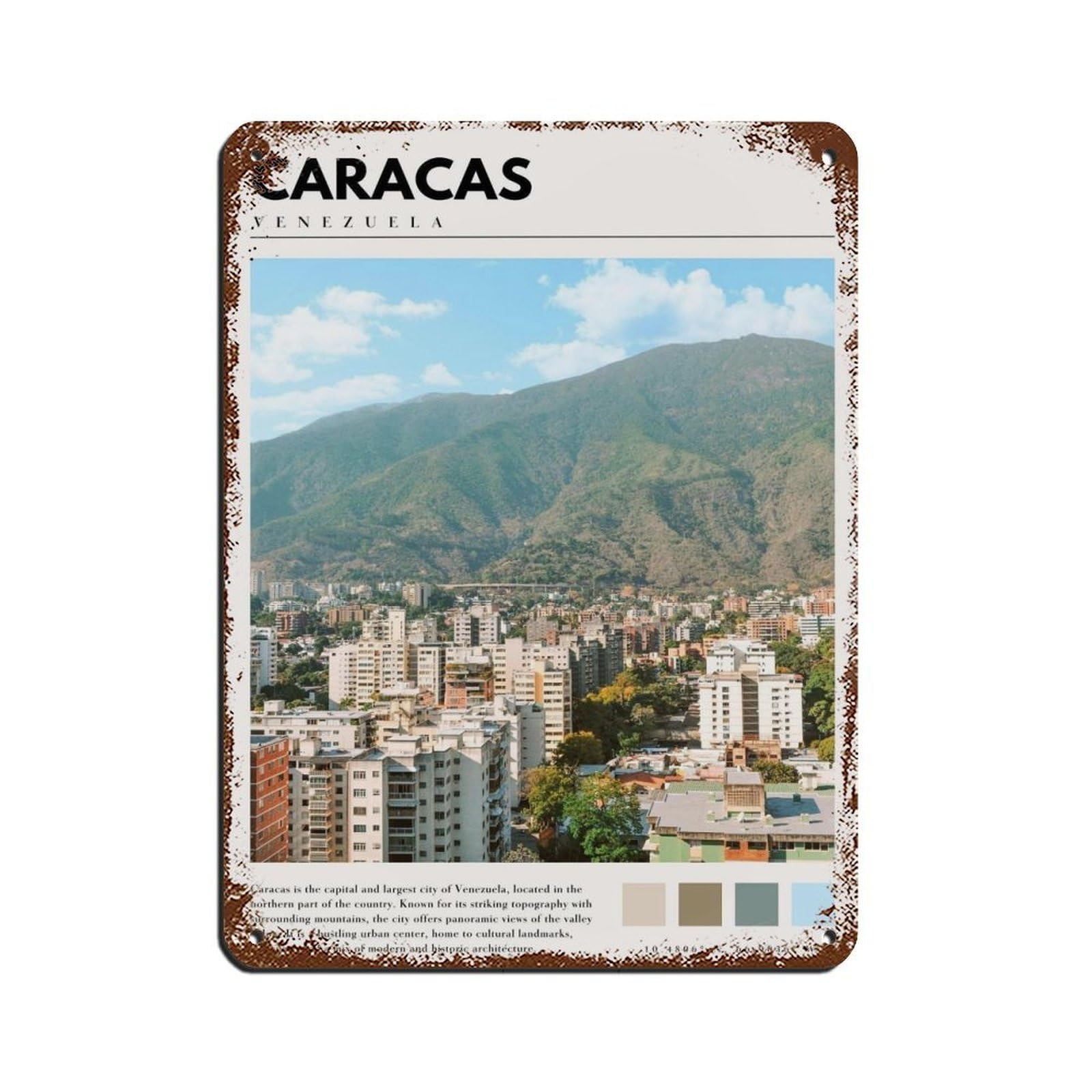 Caracas Venezuela Poster Venezuela Poster Retro Poster Metal Tin Sign Chic Art Retro Iron Painting Bar People Cave Cafe Family Garage Poster Wall Decoration 12x16inch(30x40cm)