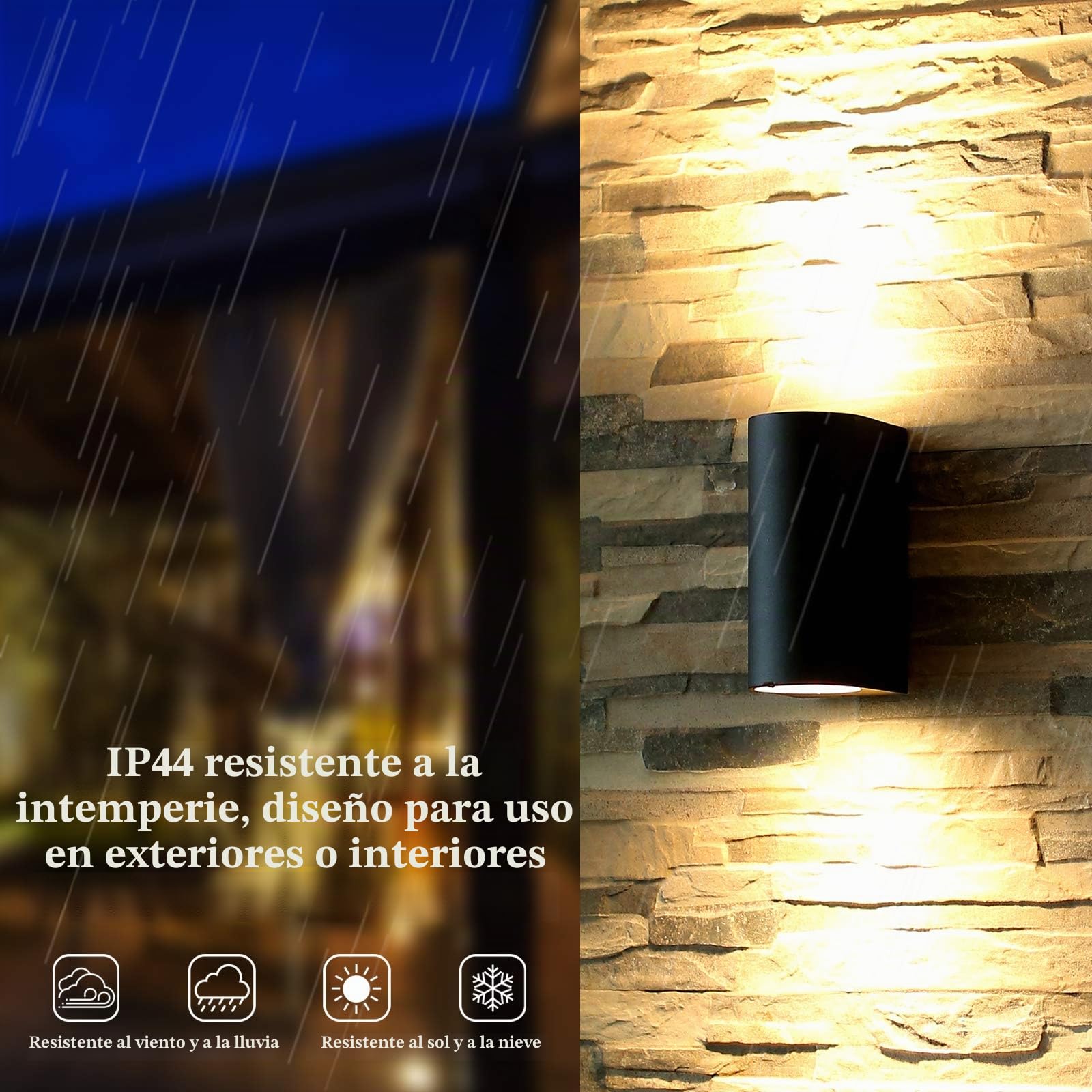 HLFVLITE Paquete de 2 Luces de Pared de Aluminio, Lámpara de Pared para Exterior con Apliques, Luces Impermeables IP44 en Negro