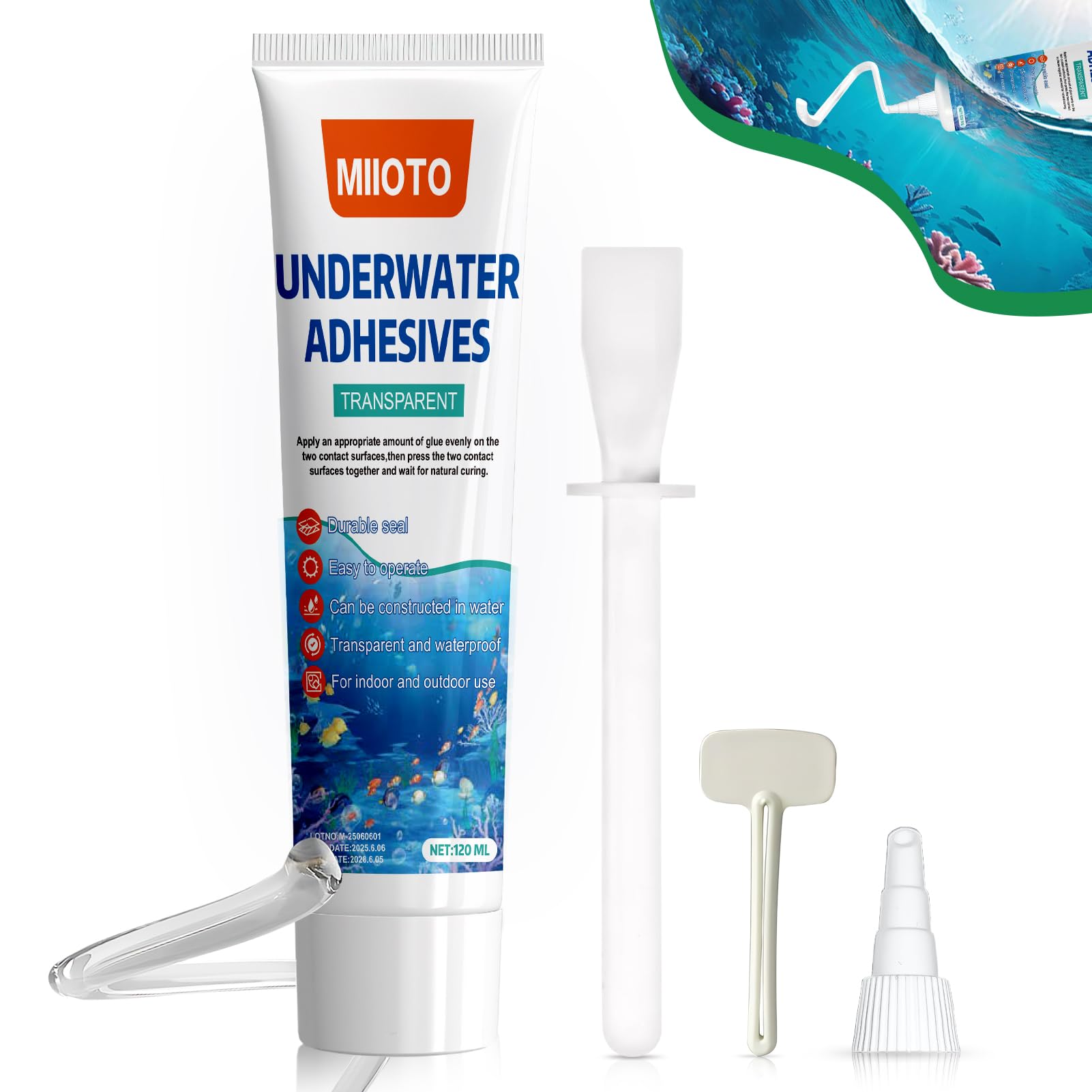 Aquarium Glue, Aquarium Safe Silicone, Fish Tank Sealant, Waterproof Adhesive for Fish Tanks, Glass Cabinets, Underwater Landscaping, Repairing Leaks, Send Tools, 120ml