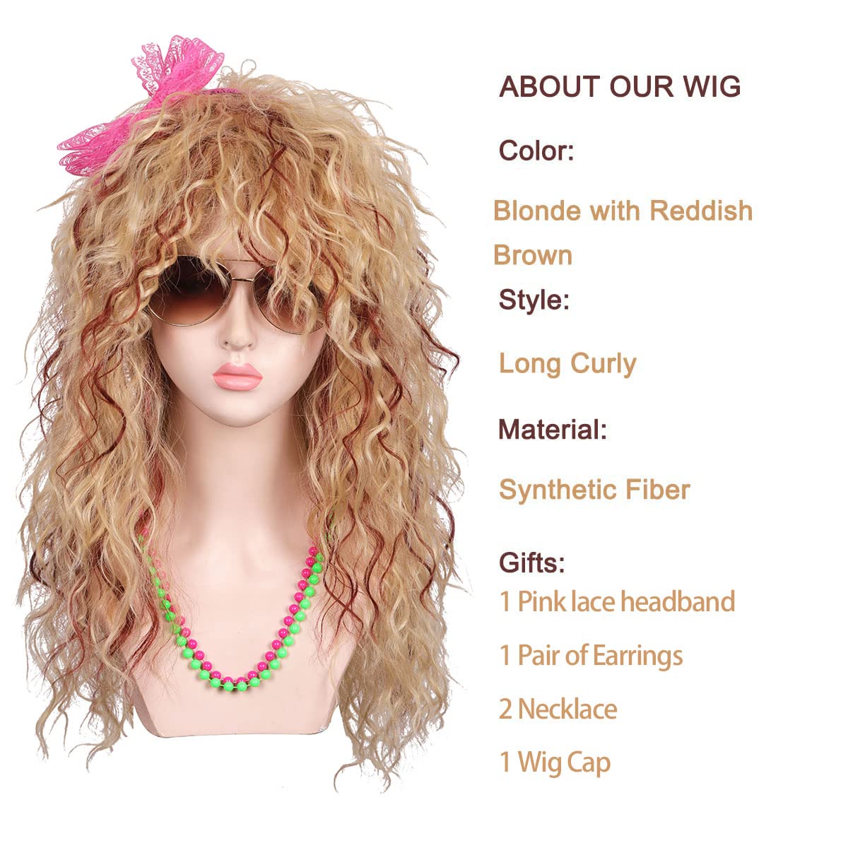 Amazon.com: FantaLook Women Long Curly 80s Blonde with  display picture 1