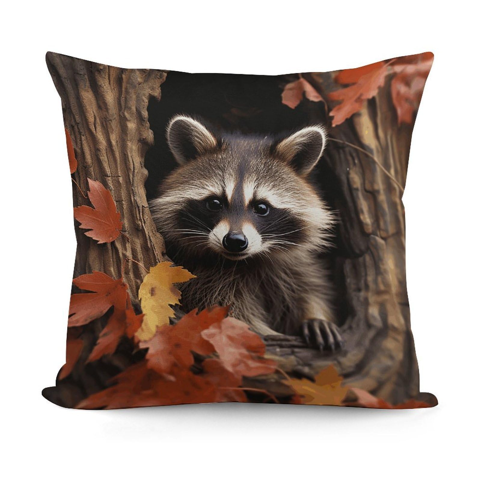 VstaDank Decorative Raccoon in The Fall Tree Hole Throw Pillow Covers Luxury Soft Pillowcases Fluffy Plush Accent Pillow Cases Personalized Square Lumbar Pillows Shells for All Seasons 18" X 18"