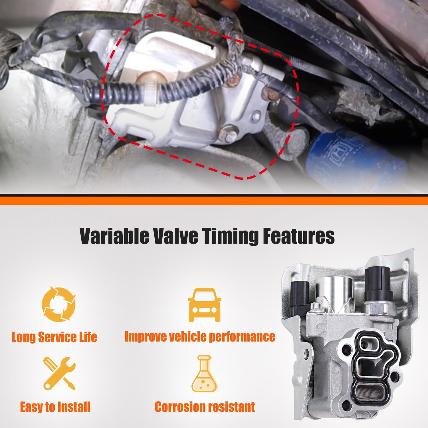 VTEC Solenoid Spool Valve Compatible with H-onda Accord CR-V, Spool Valve Assembly with Oil Pressure Switch Fits for Honda Civic Si, H-onda Element, Acura RSX Replace OE# 15810-RAA-A03,15810-RAA-A01