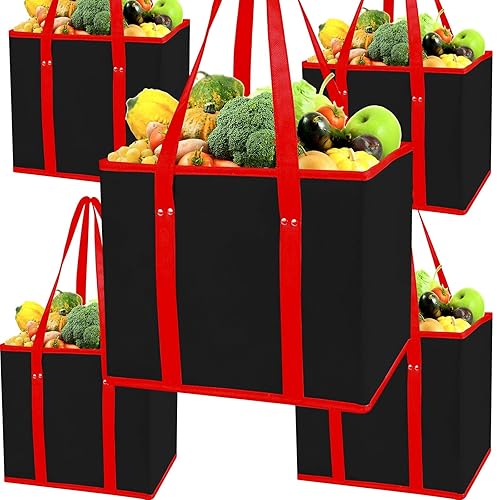 musbus Paquete de 5 bolsas de comestibles reutilizables plegables a granel con asas reforzadas, bolsas de compras para comestibles, cocina grande