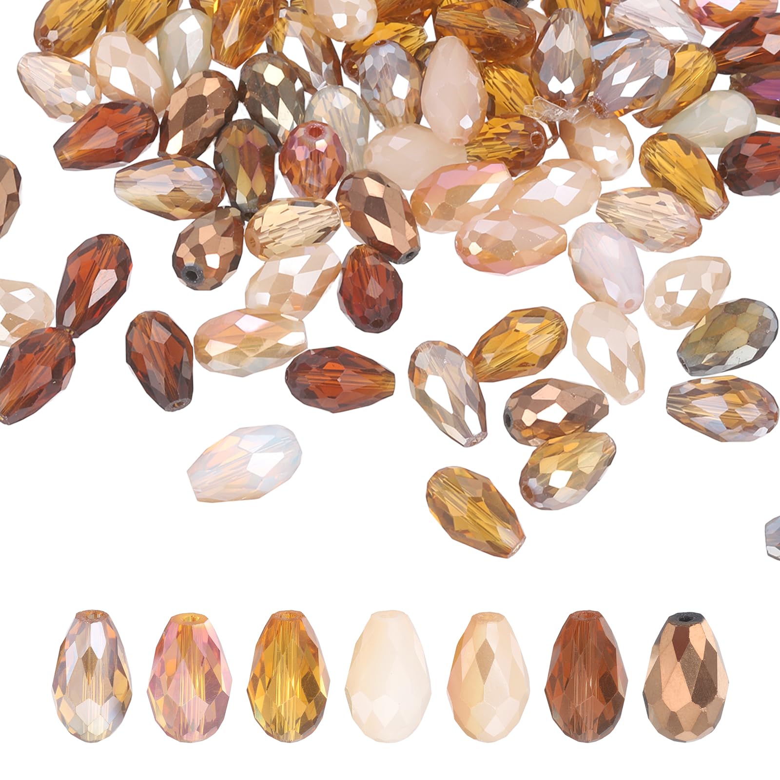 sourcing map 100 PCS Teardrop Crystal Glass Beads, 10x15mm Faceted Shape Crystal AB for Necklace Bracelet Earrings DIY Jewelry Crafts Making Supplies, Coffee Brown — image 1