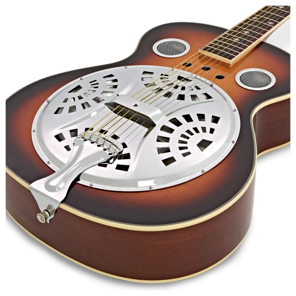 Chitarra Resofonica Manico Arrotondato, Corpo Sunburst, Gear4music | Ponticello a Ragno dal Design Classico a Cono Singolo, Manico Rotondo Comodo per il Blues, Tono Equilibrato Abete/Sapele