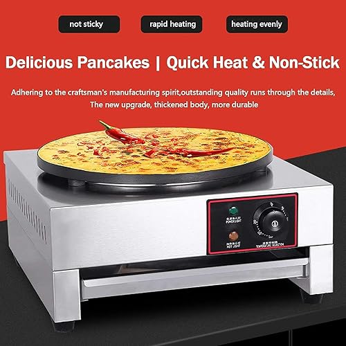 Miniatura 2 de Máquina para hacer crepas redonda comercial con antiadherente, base de cocción de acero inoxidable con temperatura ajustable, máquina de plancha