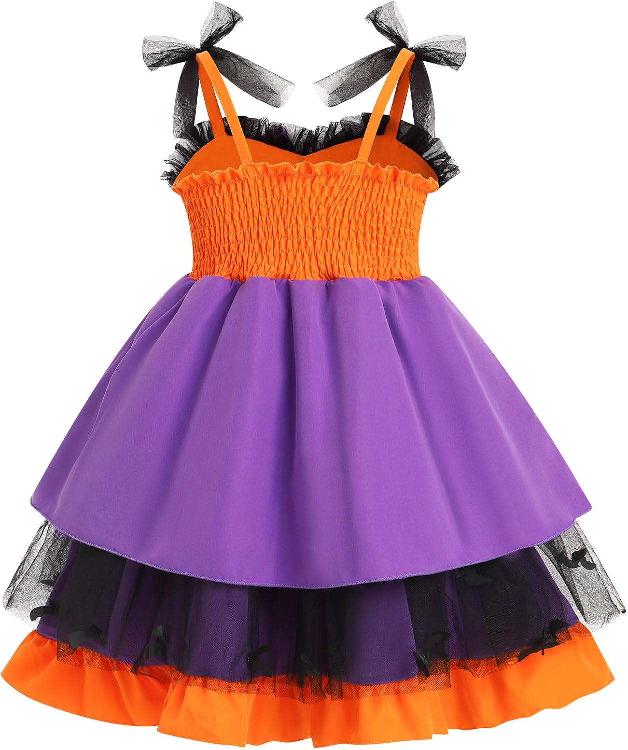 IBAKOM Baby Girl My First Halloween Witch Dress Smocked Back Spider Web Bat Metallic Print Toddler Scary Birthday Outfits
