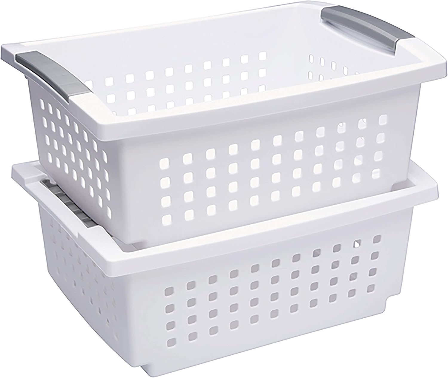 Sterilite 16628006 Medium Stacking Basket, White Basket w/ Titanium Accents, 6-Pack