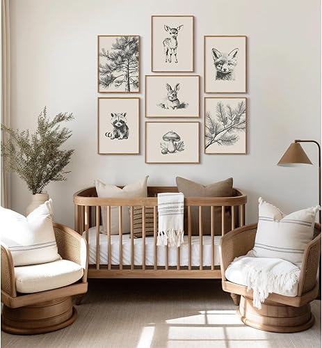 Miniatura 4 de Arte de pared para guardería, lienzo de animales del bosque, decoración de pared, imágenes de la habitación del bebé, impresiones de animales del