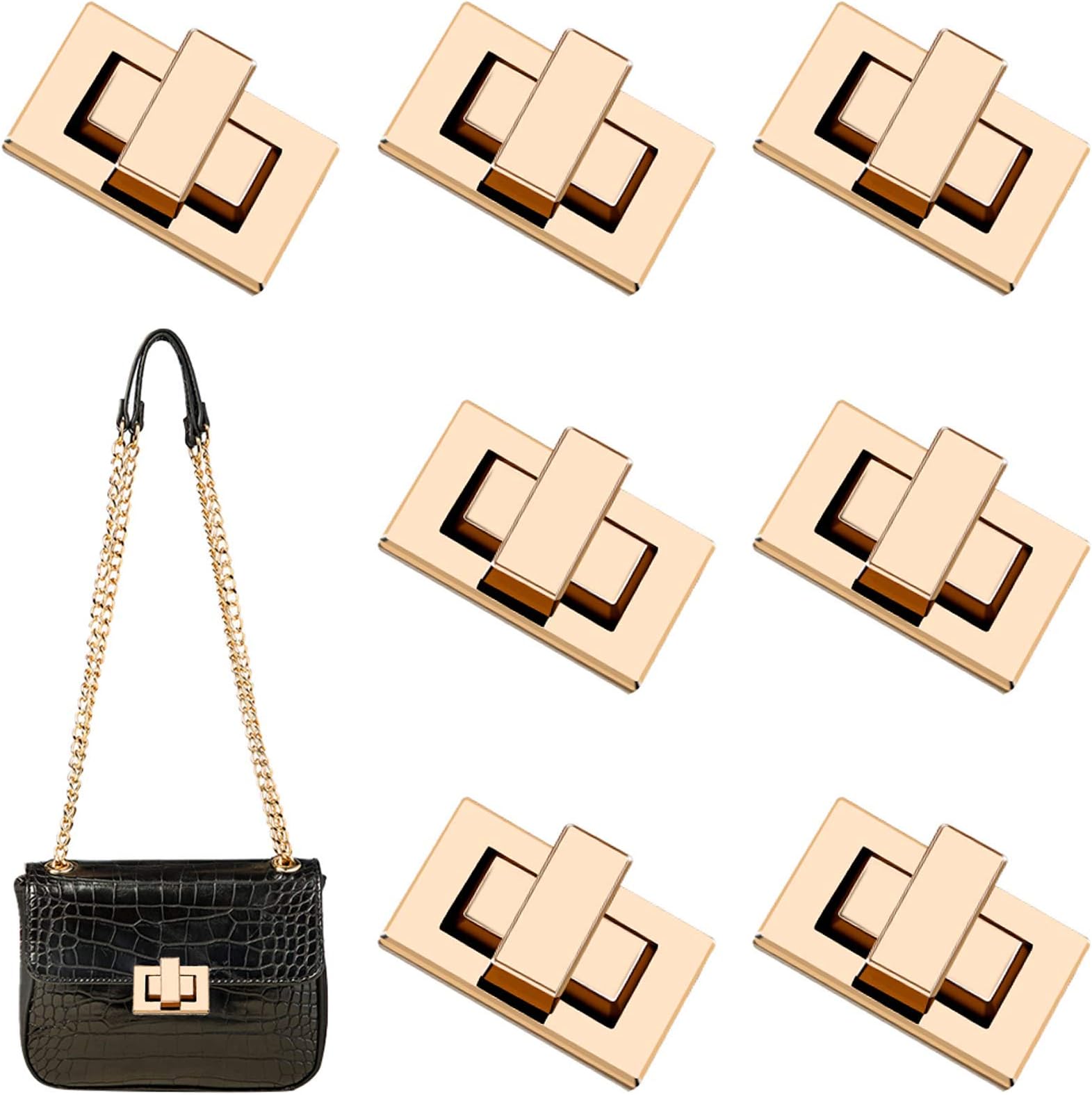 Purse Wallet Twist Lock, 7 Pieces 1.26" x 0.7" Handbag Shoulder Messenger Bag Repair Buckle Latch Lock DIY Leather Craft Accessories Women, Designer, Men, Tailor (Rose Gold)