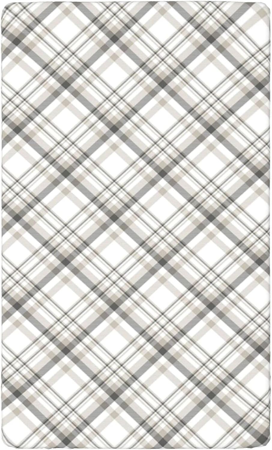 Grey Plaid Themed Fitted Crib Sheet,Standard Crib Mattress Fitted Sheet Toddler Bed Mattress Sheets-Crib Mattress Sheet or Toddler Bed Sheet,28“ x52“,Dust Dark Sepia White