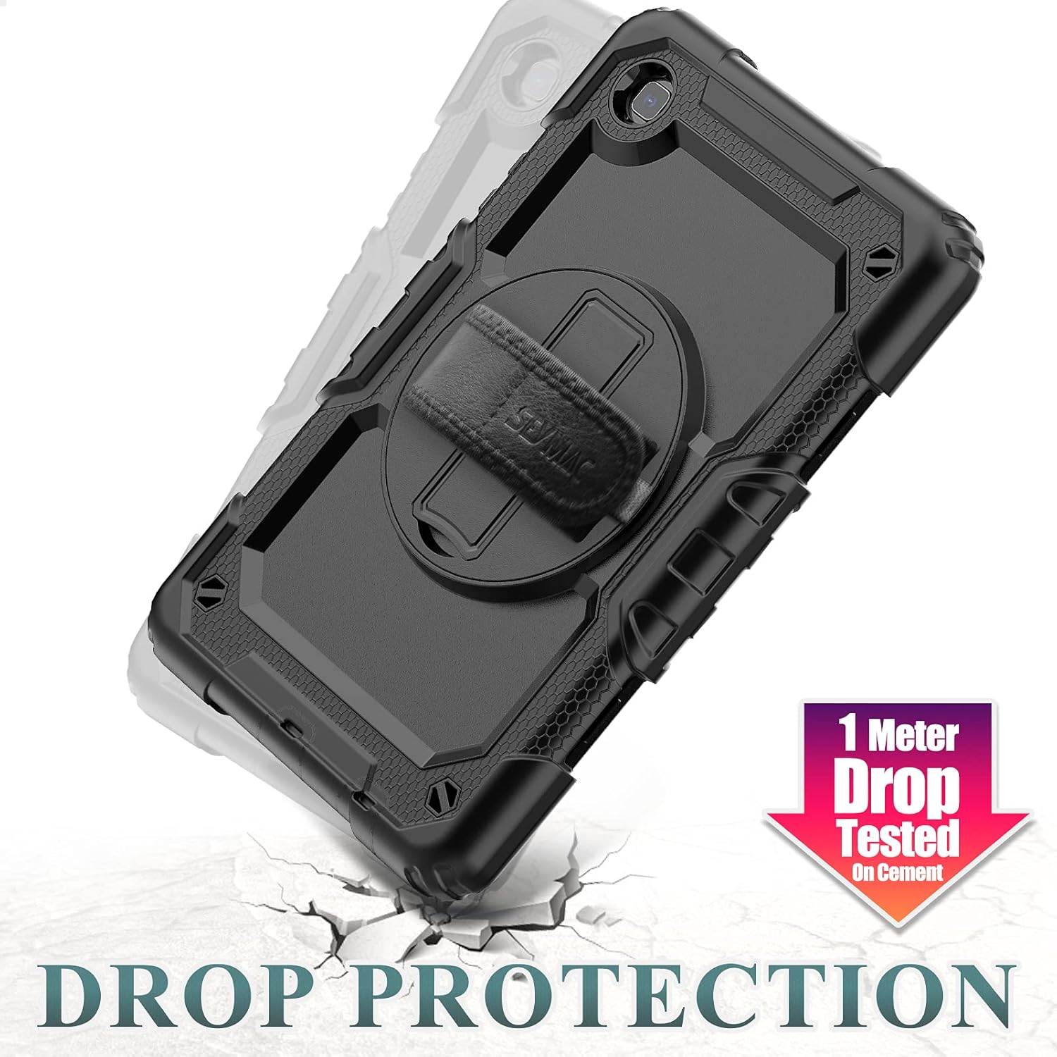 Samsung Galaxy Tab A7 Lite Case 8.7'' with Screen Protector | Pencil Holder [360 Rotating Hand Strap] &Stand, SEYMAC stock Drop-Proof Case for Galaxy Tab A7 Lite 2021 SM-T220/T225/T227 (Black) : Electronics