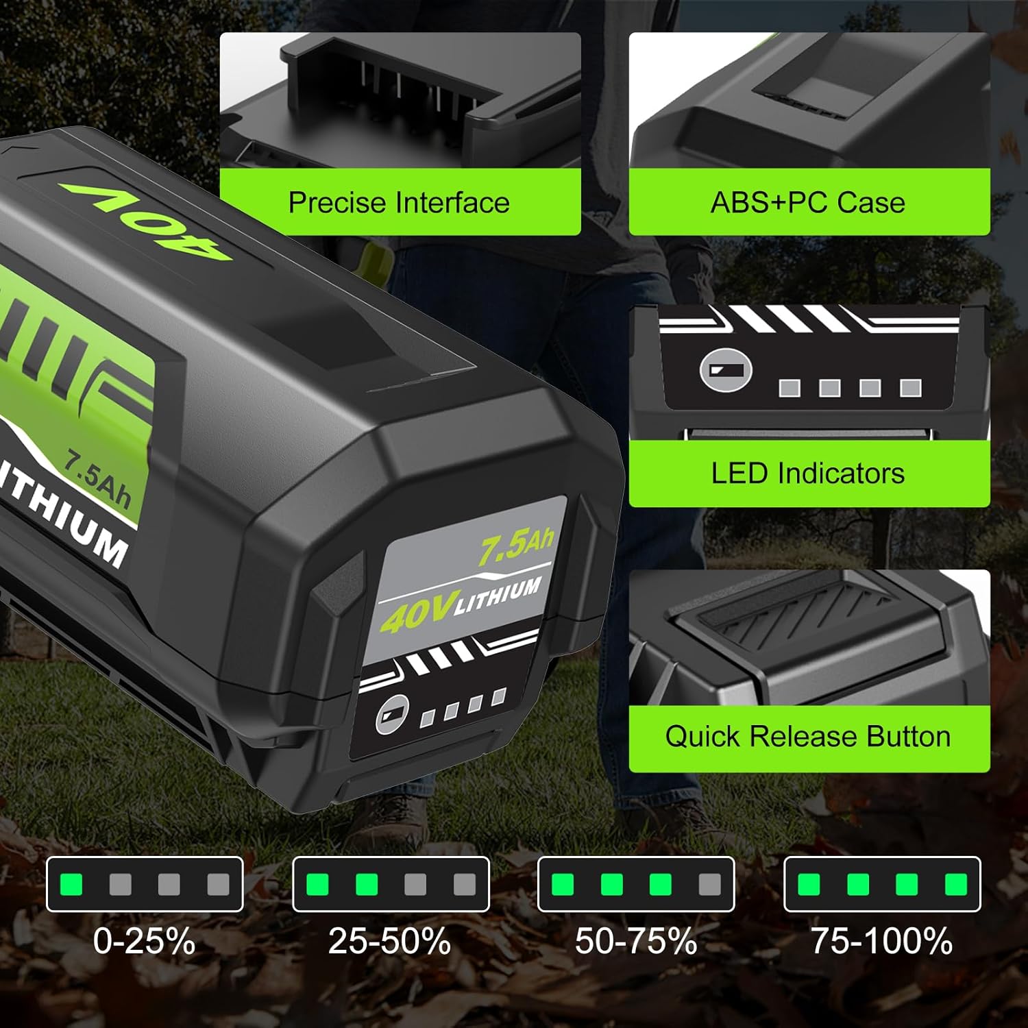 Reoben 2Pack OP4060 7500mAh 40 Volt Replacement for Ryobi 40V Lithium Battery 7.5Ah Compatible with Ryobi 40V Battery OP4050A OP40601 for 40 Volt ryobi Battery(Green-3P)