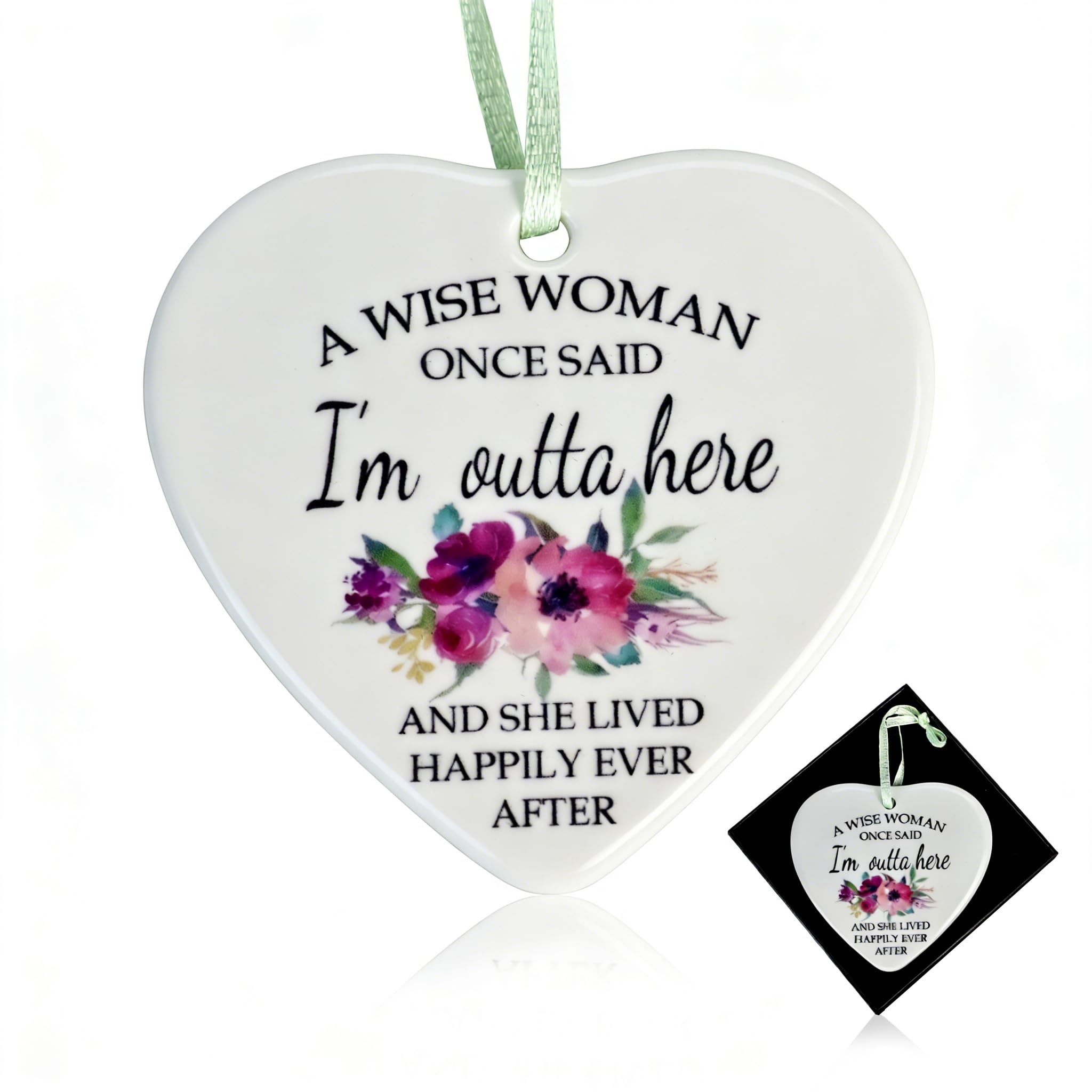 Mitibet Retirement Gifts Women, 1 Funny Leaving Present Colleagues, Heart Ceramic Plaque Keepsake, Wise Woman Once Said Coworker, Lady Boss Friend (Lived Happily)