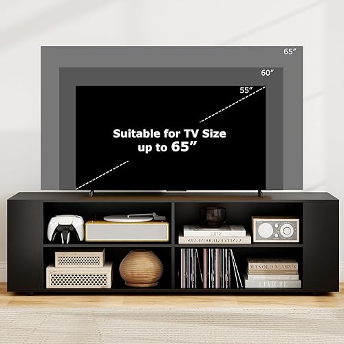 Miniatura 4 de Giantex Moderno soporte de TV para televisores de hasta 65 pulgadas, centro de entretenimiento de madera con 8 almacenamiento abierto y estantes