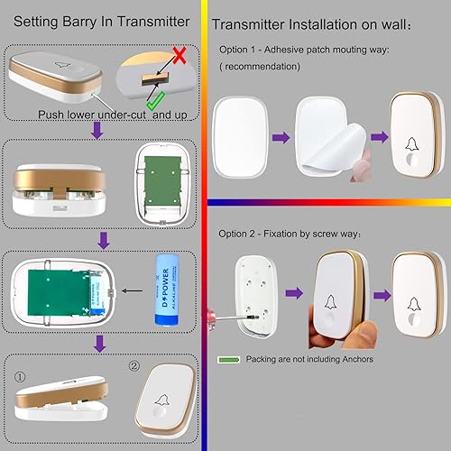 Miniatura 9 de Timbre de puerta inalámbrico, rango de 1,000 pies lo suficientemente fuerte con 5 niveles de volumen y modo silencioso, timbres de puerta LED