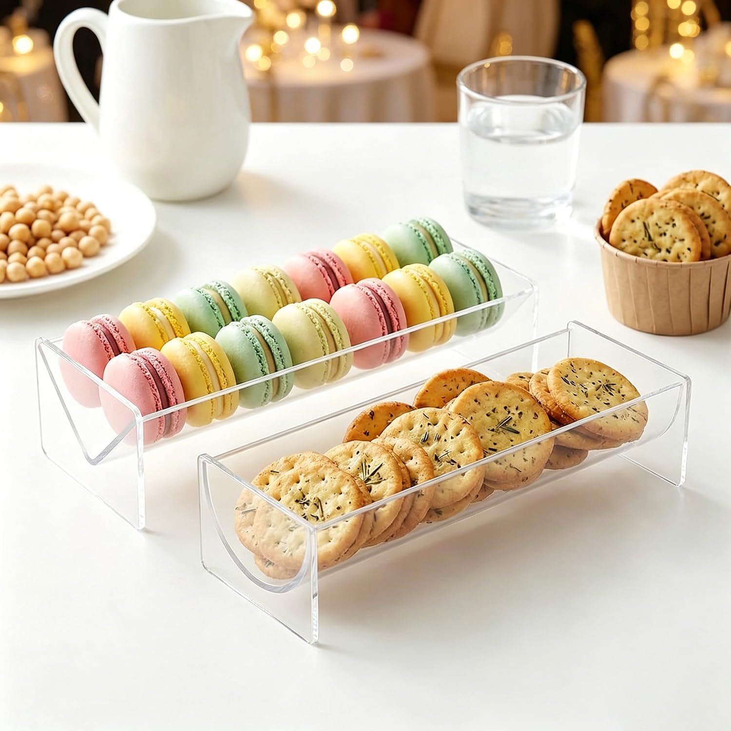 4 Pack Acrylic Cookie Tray, U & V Shape Display | Clear, 21.5x7x5 cm, for snacks, candy, minimalist style, for party, buffet, counter organizer, serving platter