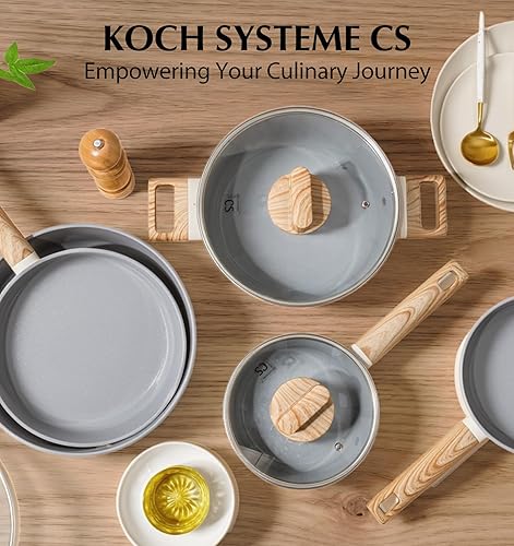 Miniatura 9 de KOCH SYSTEME CS Juego de utensilios de cocina de cerámica antiadherente, juego de 8 ollas y sartenes con asas que se mantienen frescas, juego de