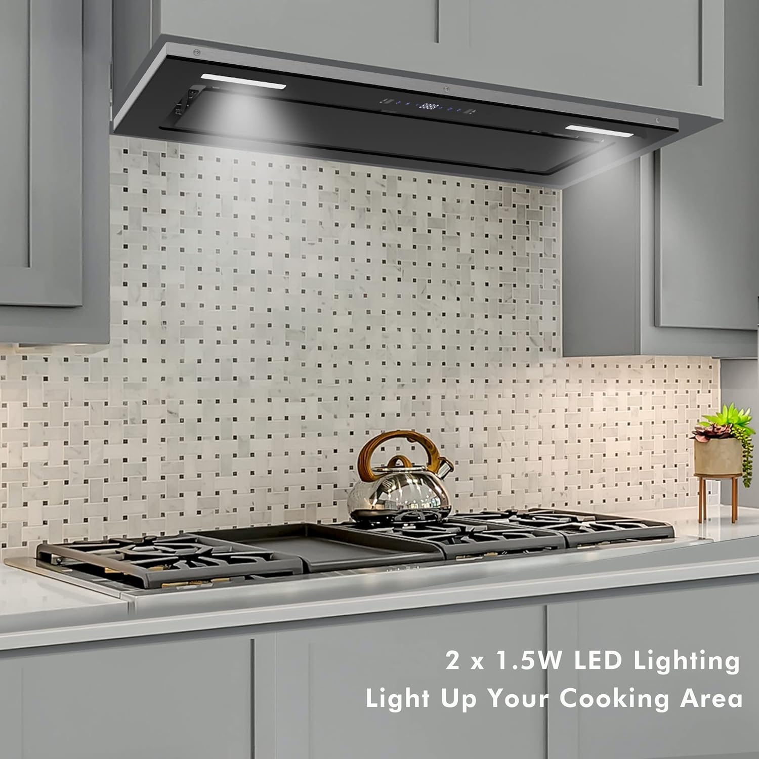FIREGAS Range Hood Insert 30 inch 600CFM,Ducted/Ductless Convertible Stove Vent Hood with Gesture Sensing and Touch Control,LED Lights,Tempered Glass,Kitchen Hood included Charcoal Filters