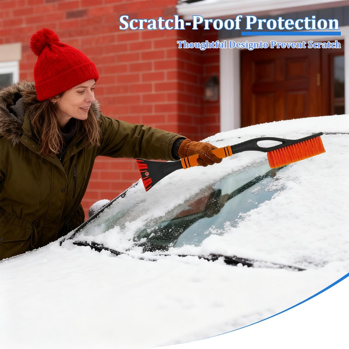 Car Snow Brush and Ice Scraper, Vehicle Windshield Scraper Deicer with Ergonomic Foam Grip, Detachable Automotive Snow Removal Tool Accessories, Universal for SUV Truck Sedan (Orange)
