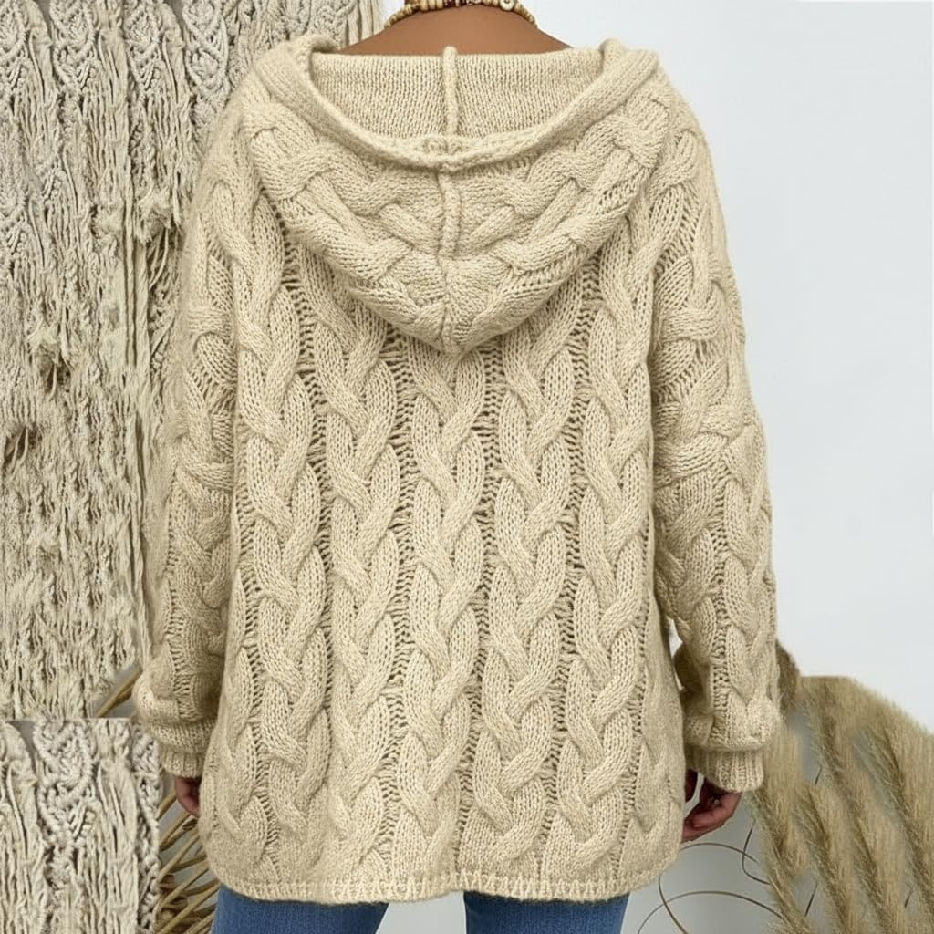 Akivide Womens Plus Size Oversized Chunky Cable Knit Pullover Hooded Sweaters V Neck Long Sleeve Loose Hoodies