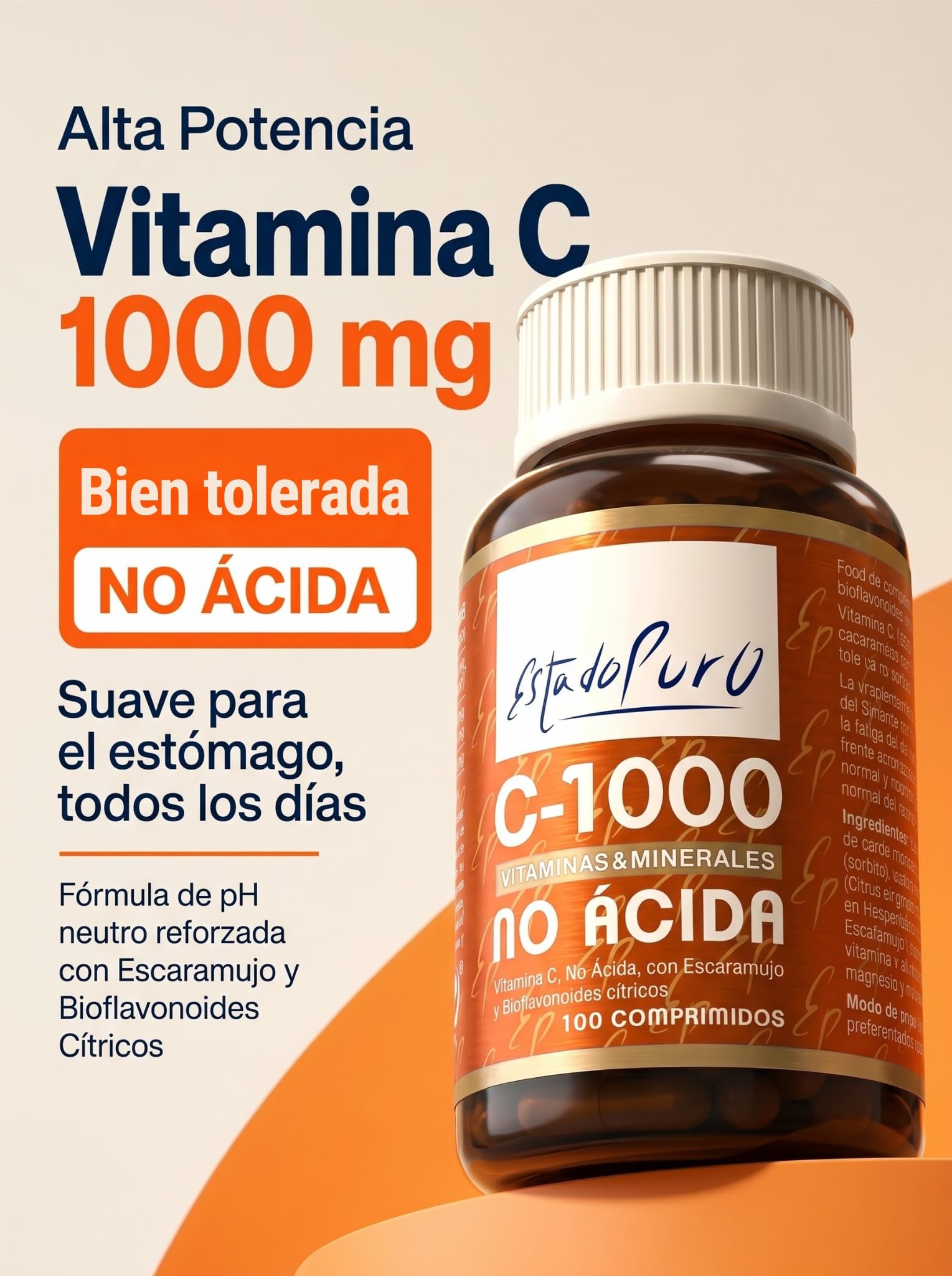 Vitamina C 1000 mg Estado Puro | 100 Comprimidos con Escaramujo y Bioflavonoides Cítricos | Suministro para 3 Meses | Alta Absorción, Suave para el estómago | Vegana, Sin Gluten | Tongil (1)
